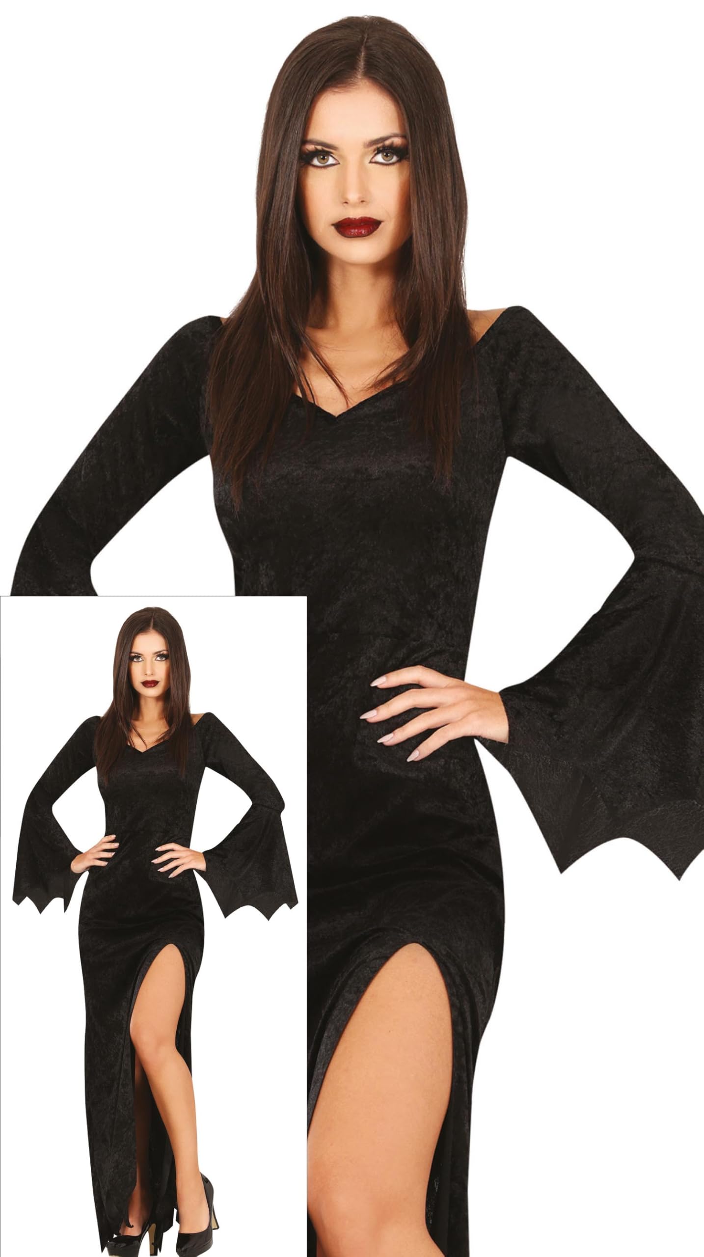 FIESTAS GUIRCA Lady of Darkness Costume Women - Gothic Mother Costume with Black Sexy Long Dress with Leg Slit - Halloween Costumes for Women