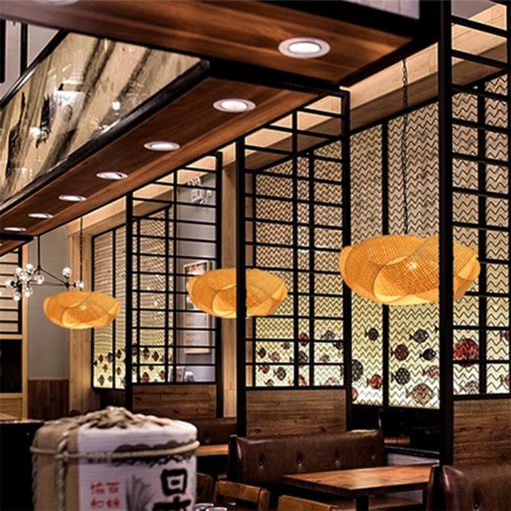 Natural Hanging Ceiling Light Hollow Bamboo Lattice Light 1 Light Unique Weaving Design Lamp Kitchen Island Living Dining Room Over Table Wicker Hanging Lamp/40Cm