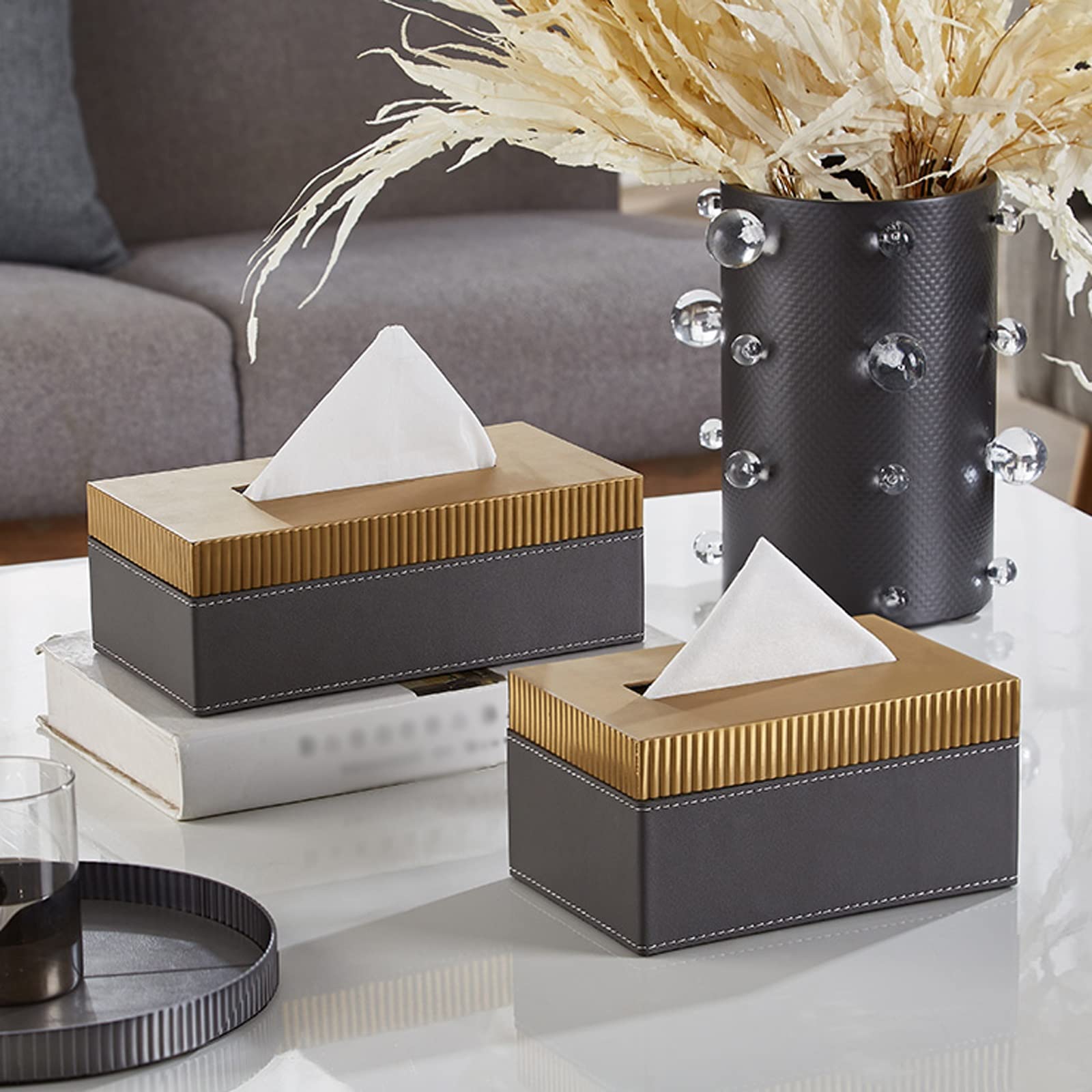 Tissue Dispenser Box Messing Leder Tissue Box Wohnkultur Schlafzimmer Wohnzimmer Büro Kosmetiktuchbox Kosmetiktuchspender Box (Size : 23cm)
