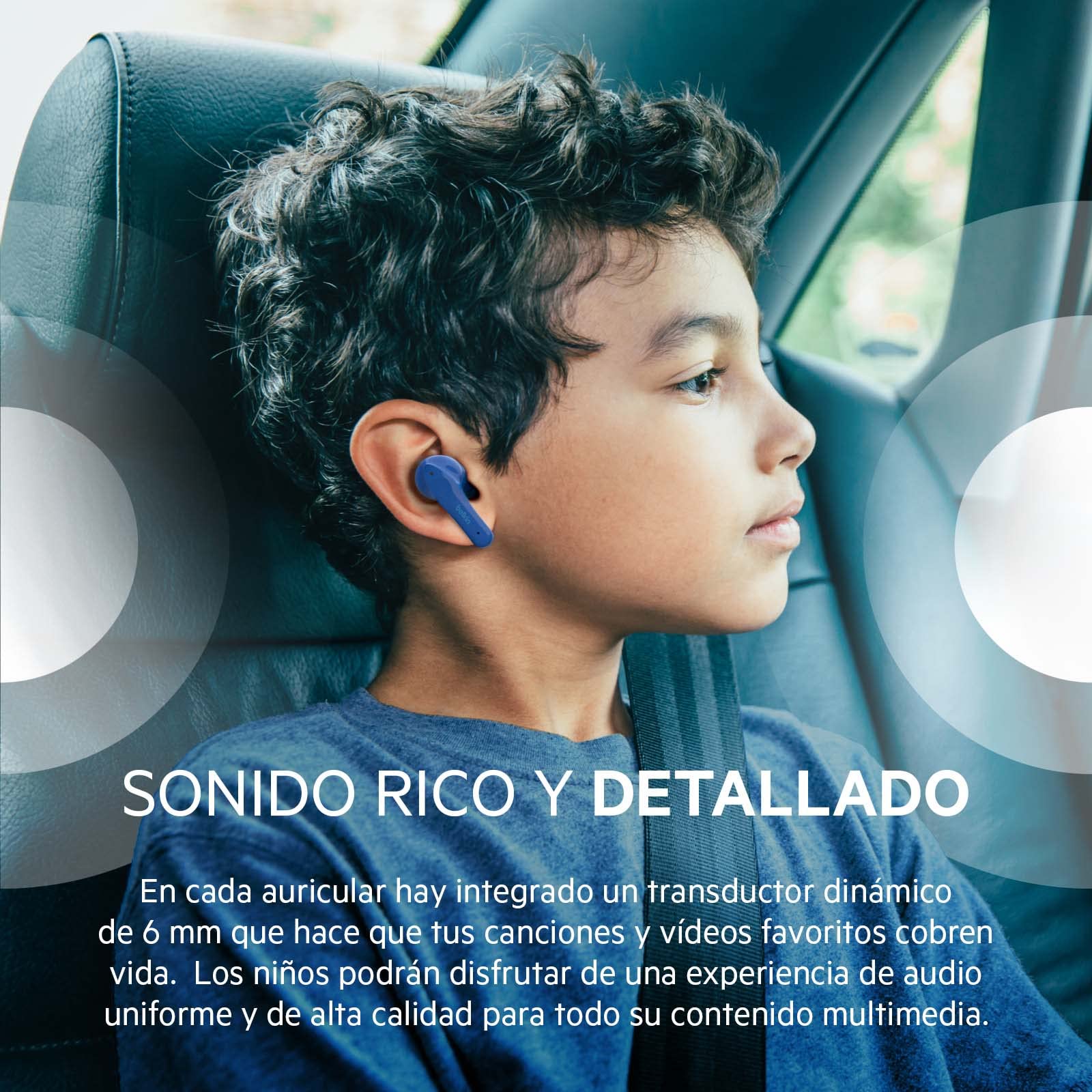 Belkin SOUNDFORM Nano, auriculares True Wireless para niños, volumen limitado a 85 dB, enseñanza virtual, certificación IPX5, 24 horas de autonomía, para iPhone, iPad, Kindle, Pixel y otros, azules