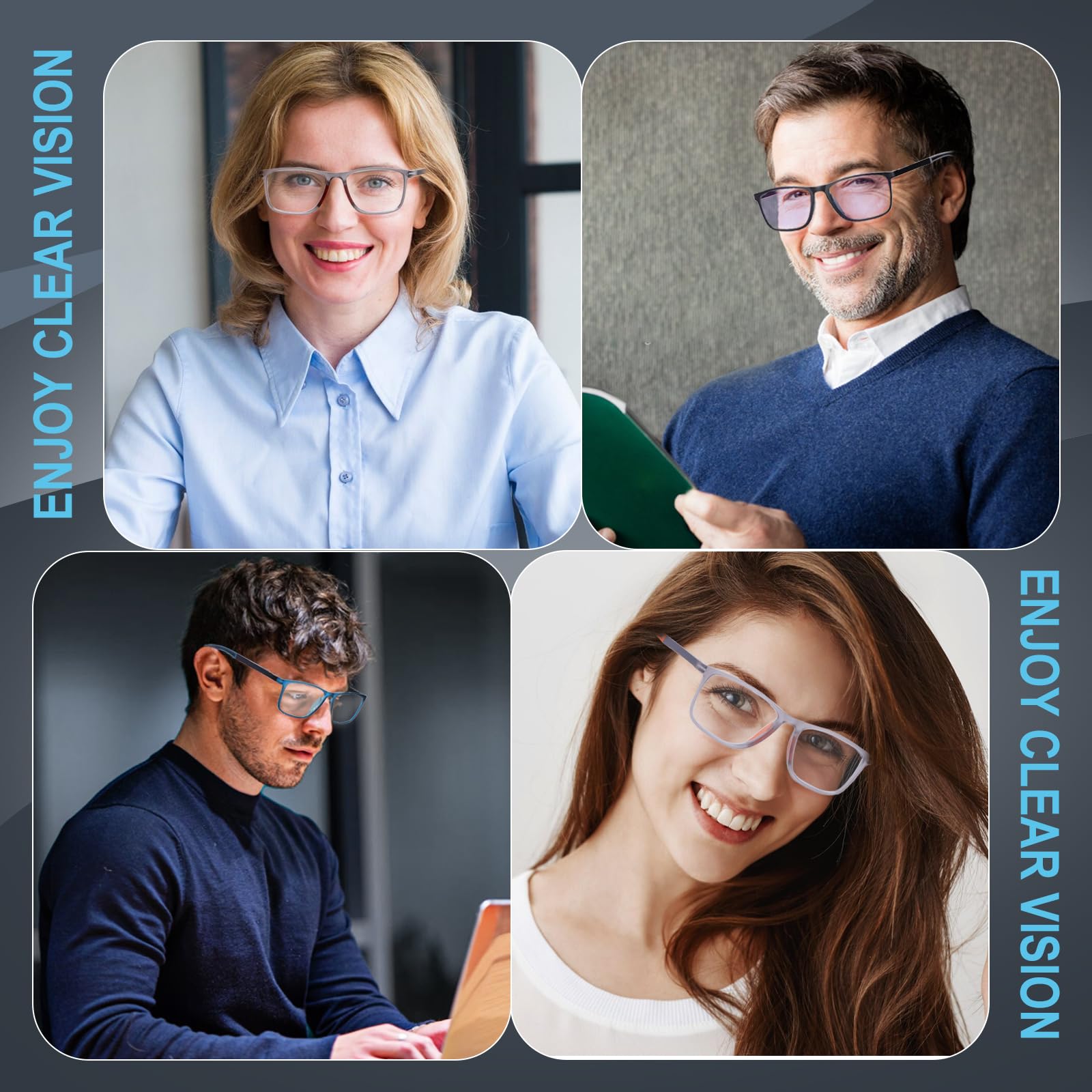BLOEXCLU Gafas de lectura para hombre, estilo deportivo, bloqueo de luz azul, con bisagra de resorte, 6 unidades