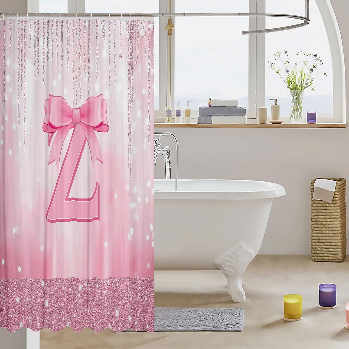 Feelyou Boys Girls Pink Bowknot Bath Curtain Personalized Initial Z image 3