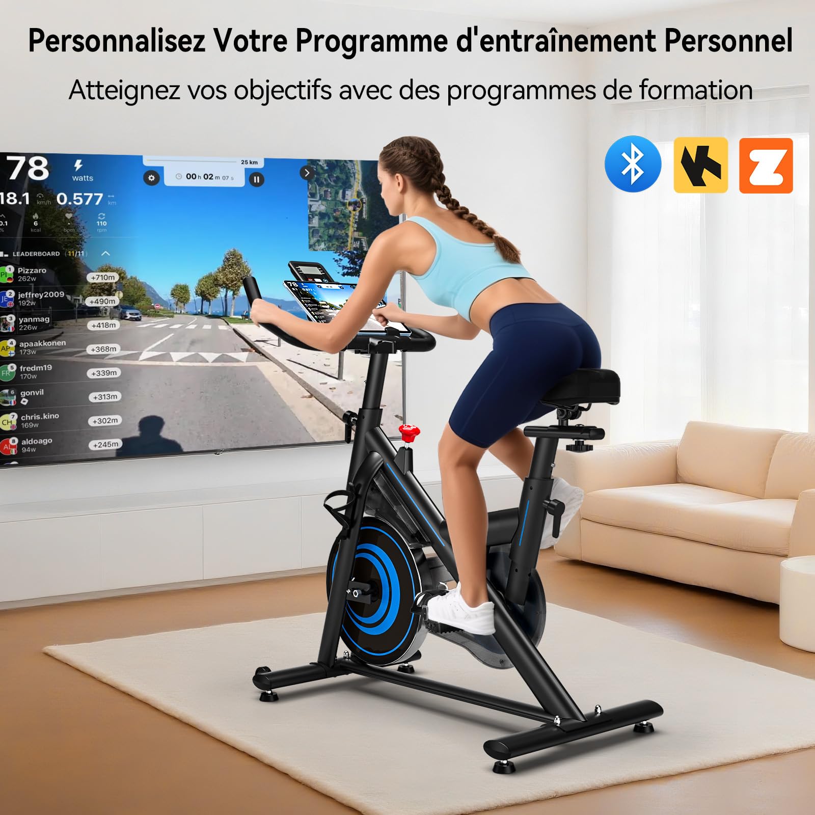 Wenoker Vélo d'Appartement avec APP, Résistance Magnétique Réglable, écran LCD, Capacité Max 160 kg