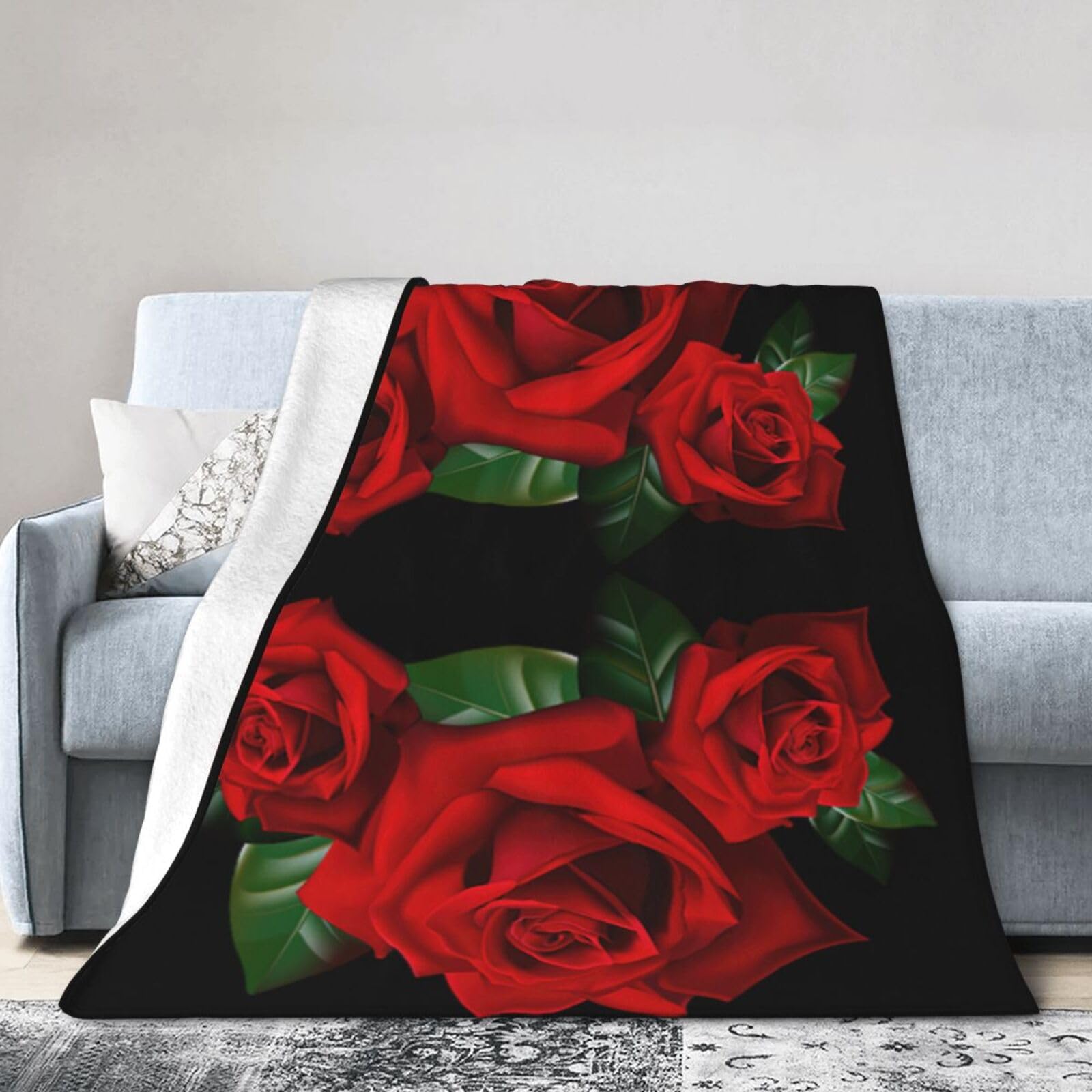 Uusnwaa Soft Cosy Fleece Warm Throw Gothic Rose Print Blanket