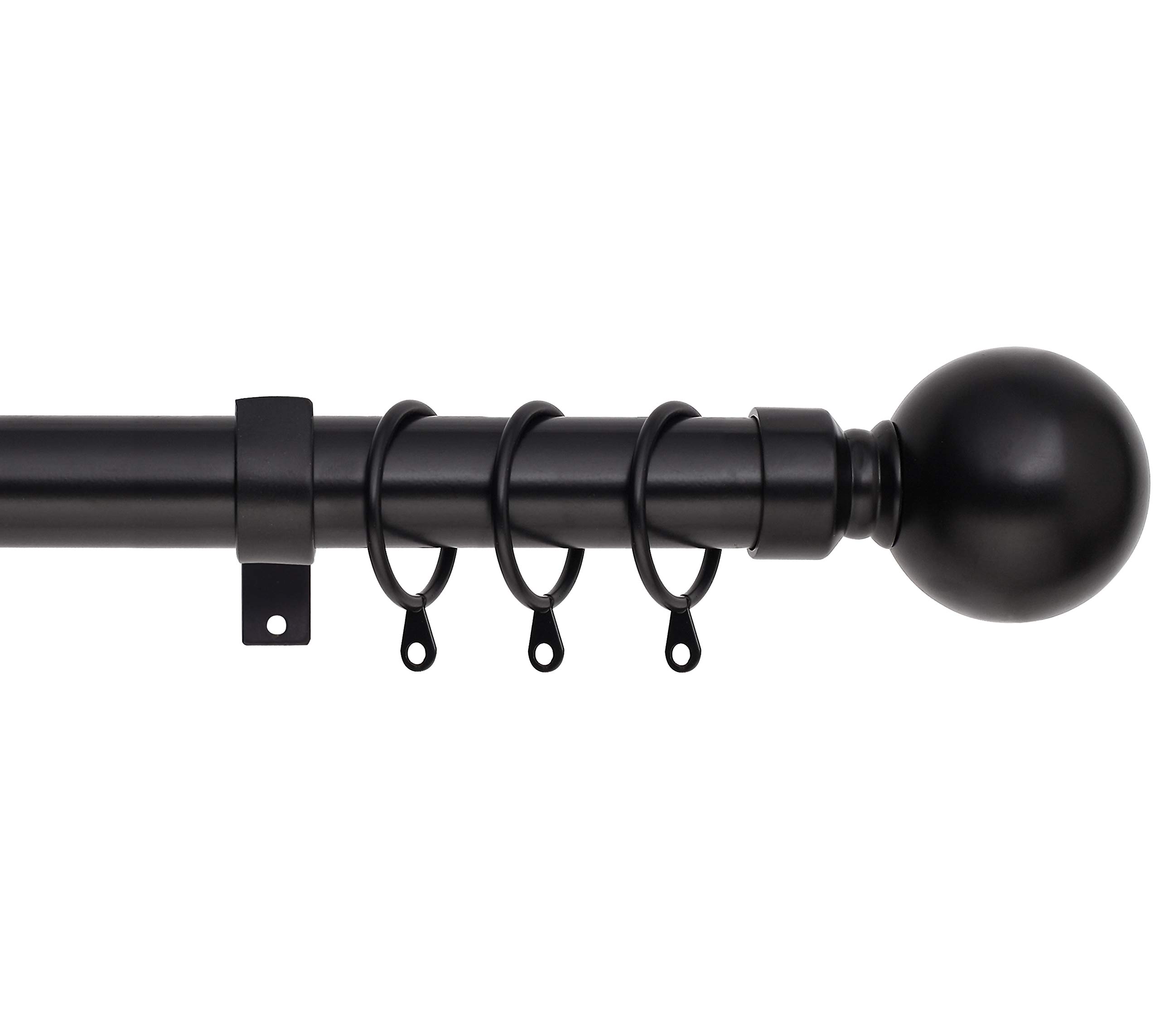 Viceroy Bedding Mat Black Plain Metal Ball Extendable Curtain Pole. Includes Pair Of Superior 60Mm Size Finials, Rings, Brackets & Fittings Set. (, 160Cm - 300Cm, 63 Inch To 118 Inch)
