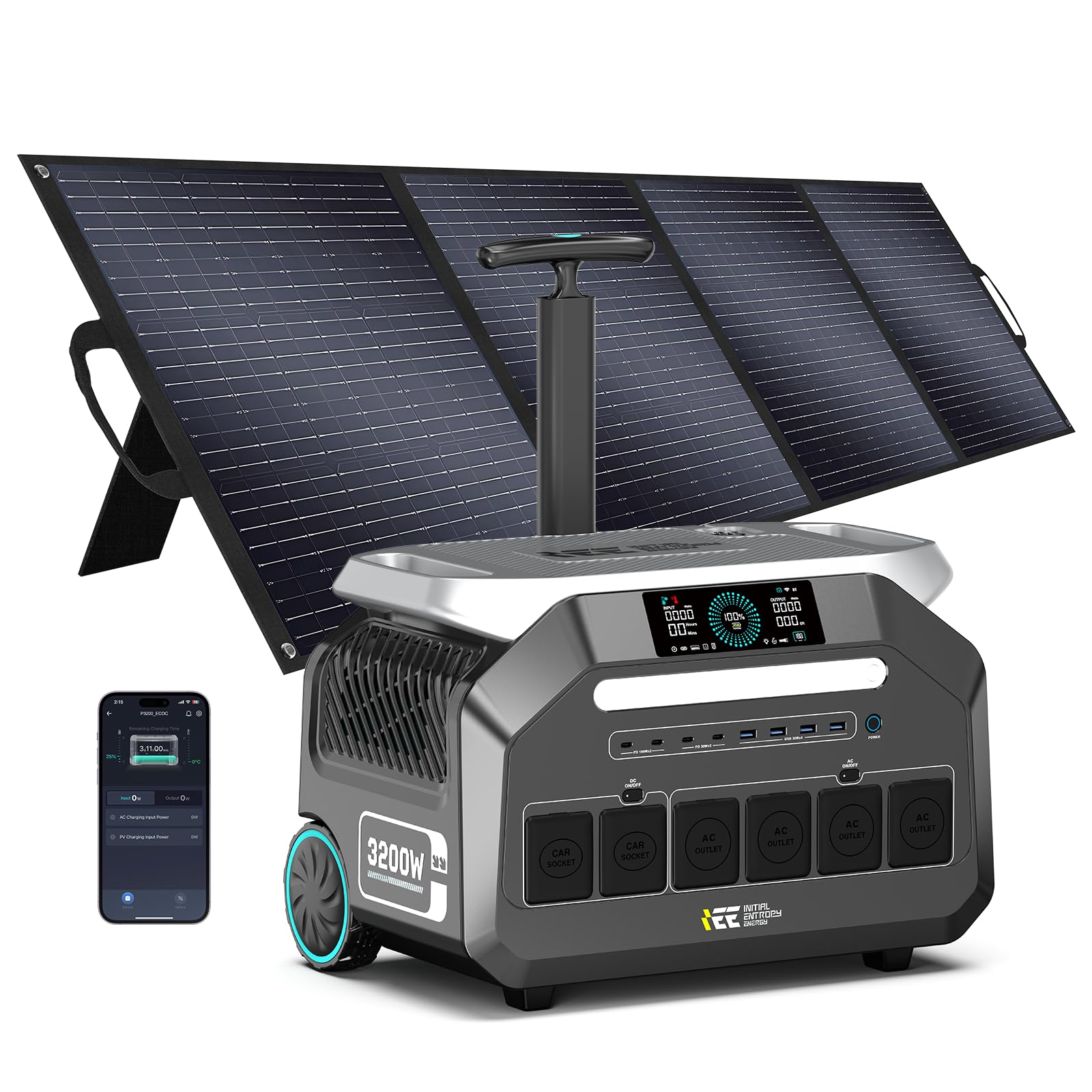 IEE 3200W Centrale Elettrica Portatile P3200 con Pannello Solare 200W, 2048Wh Generatore Solare, Batteria LiFePO4, Ricarica Rapida 1h, APP, 16 Porte, Portable Power Station per Campeggio, Camper
