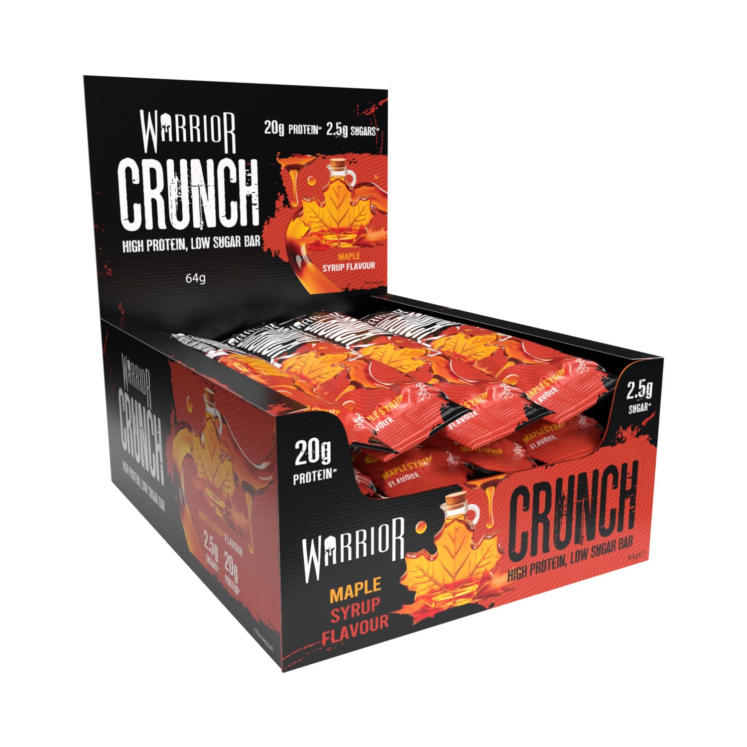 Crunch - High Protein Bars - 20g Protein Each Bar - Low Carb, Low Sugar Snack - 12 Pack x 64g (Maple Syrup)