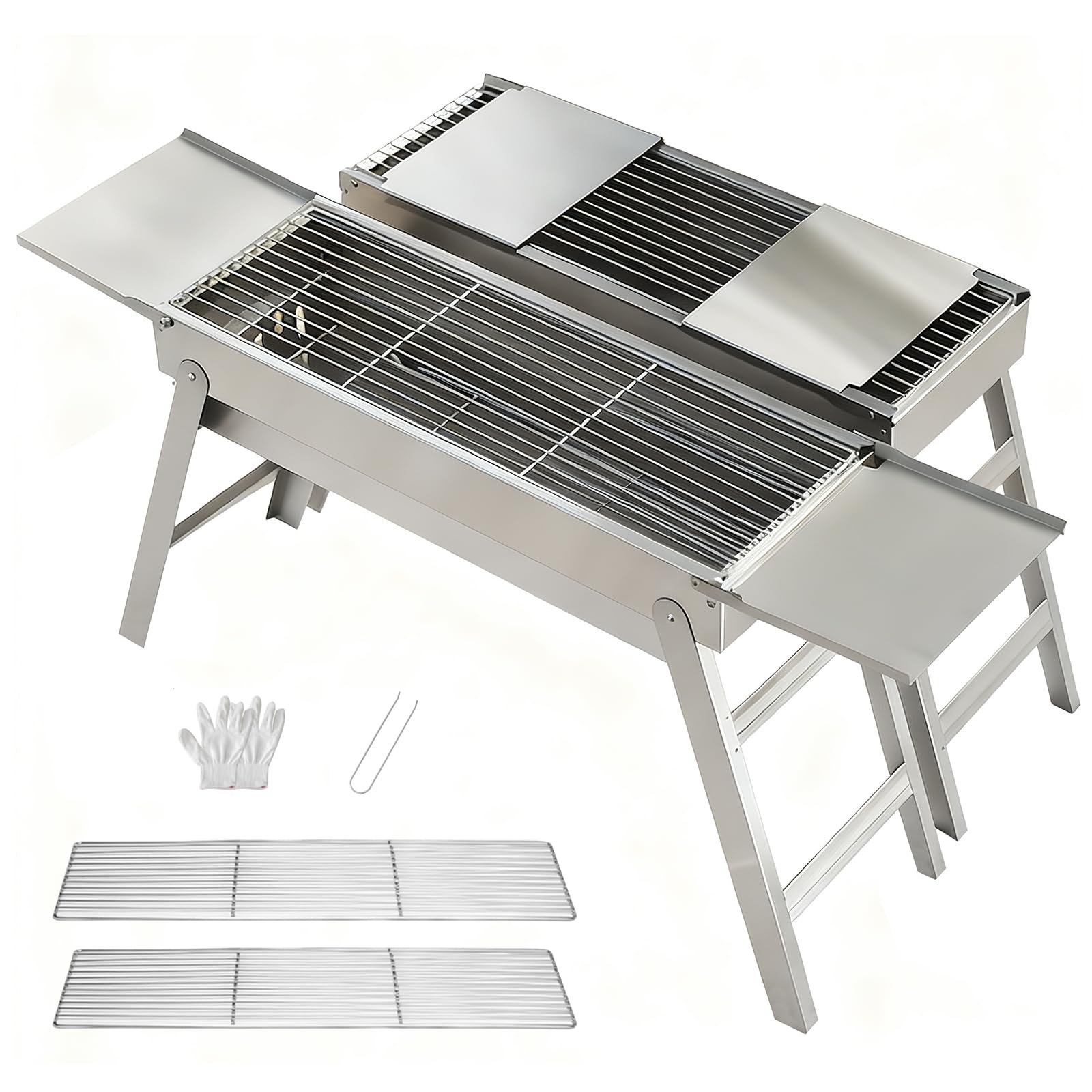 焚き火台 ステンレス製 グリル網付き Amazon | 【バーベキューに最適 焼き網2セット】焚き火台 焚火台