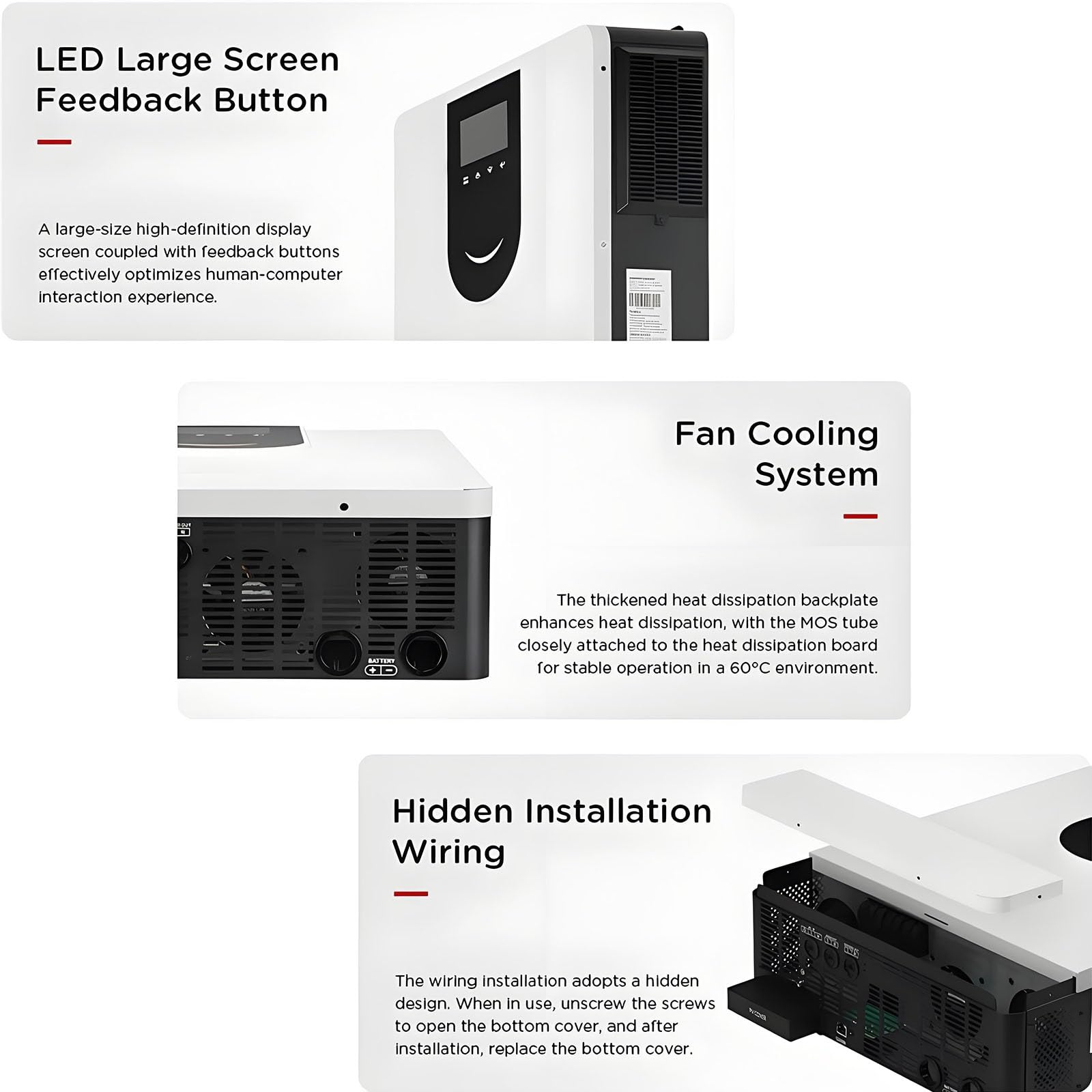 Inversor Solar híbrido Todo en uno con Cargador MPPT Integrado, 1,0-10,2 kW, CC 12/24/48 V a CA 220-240 V, inversor de Onda sinusoidal Pura para Sistemas Fuera de la Red(12V/1KW)