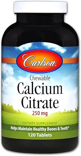 Carlson Citrato de calcio masticable 250 mg, vainilla, 120 tabletas