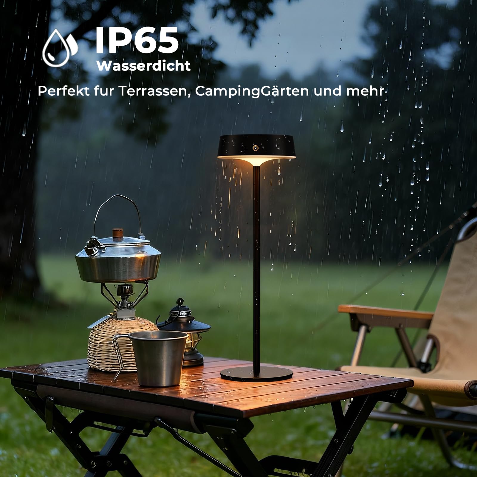 Lampe de Table LED Sans Fil 2 Pièces, Lampe Chevet Rechargeable Tactile, Hauteur Réglable, Luminosité et 3 Températures de Couleur Variables, Aluminium Noir IP65, Pour Salon Chambre
