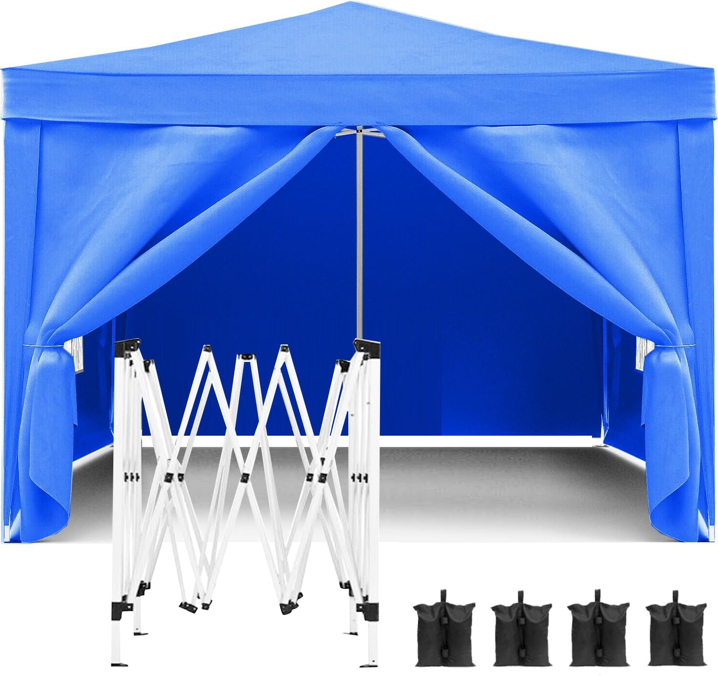 Gazebo with Sides 3m x 3m, pop up gazebo with 4 Weight Bags Adjustable Height Waterproof Garden Gazebo 210D Oxford PVC Pop up Gazebo with Sides Outdoor Garden Canopy Party Wedding Camping Tent (Blue)