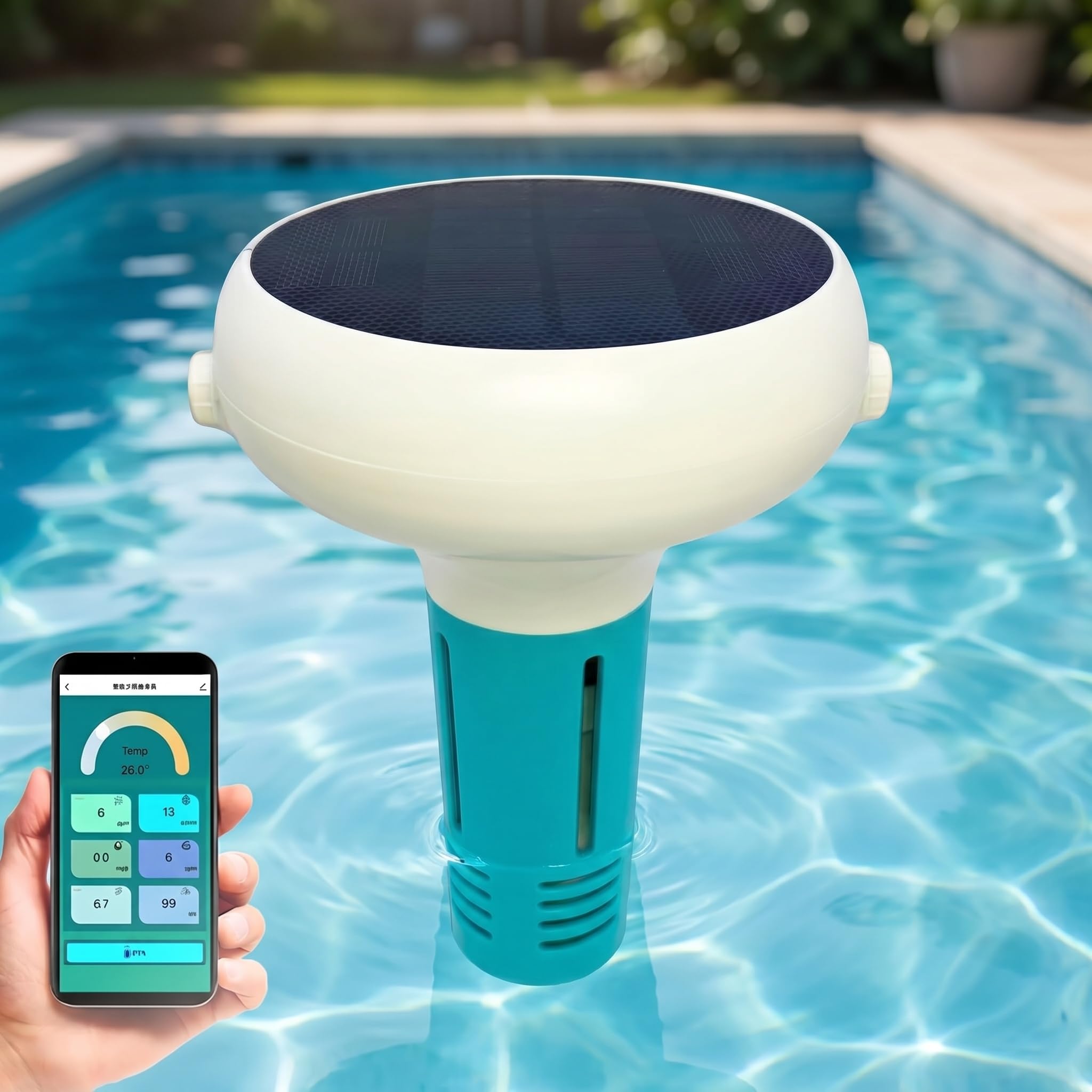 Monitor Inteligente De Agua para Piscinas 7 En 1, Analizador De Calidad del Agua, Medidor De Ph/orp/EC/tds/Sal/Temperatura/cl, Datos En Tiempo Real Y Control Mediante Aplicación, Analizador