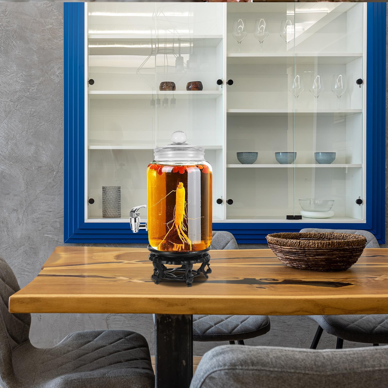 Abaodam Transparenter Glas Braubehälter 2,5l mit Zapfhahn und Abs Boden Versiegelte Weinflasche für Indoor und Outdoor zur Saft und Weinbereitung