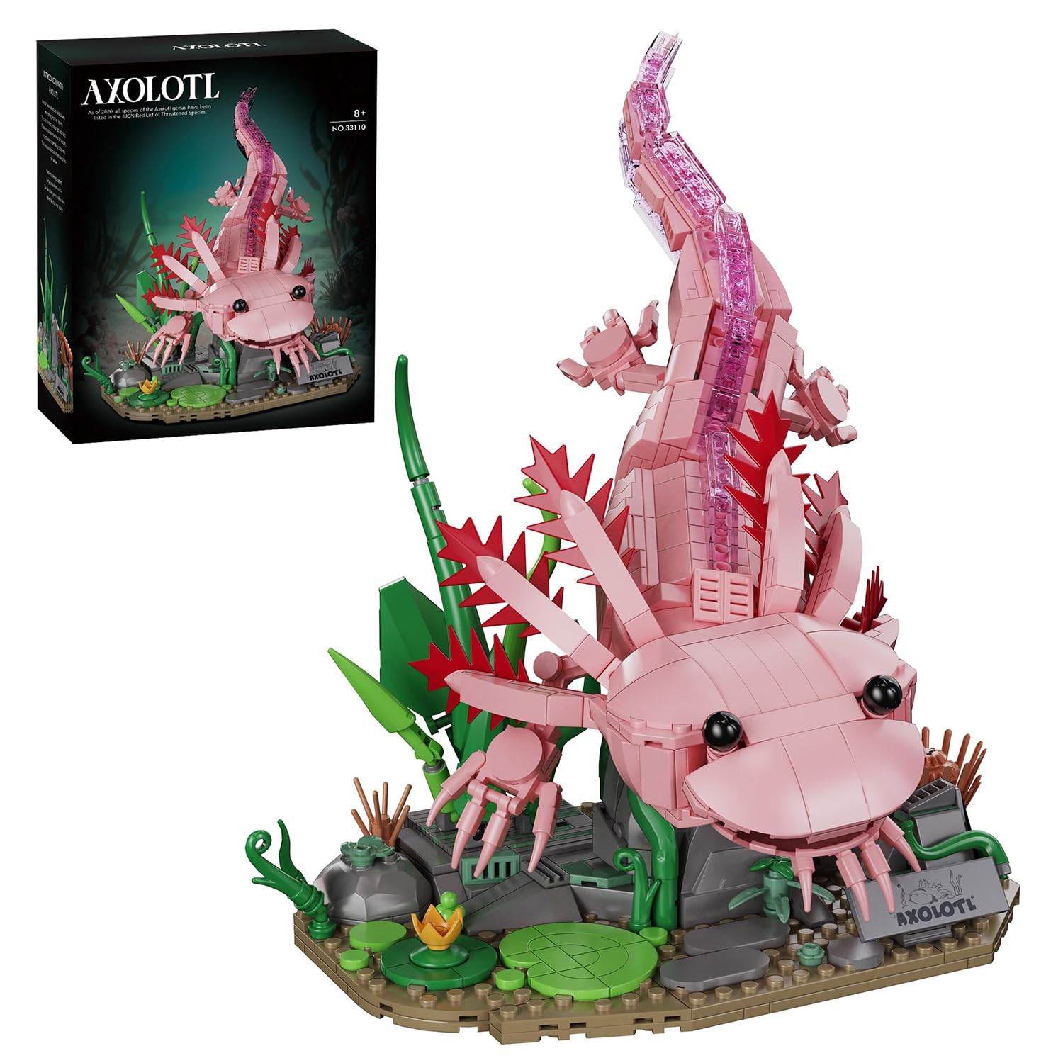 Axolotl Zestaw klocków zaciskowych, 998 części, zwierzęta morskie, zabawka do budowania, z podstawą, ruchome stawy, zestaw modelarski STEM dla dorosłych, młodzieży