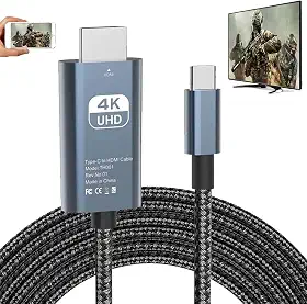 Cabo adaptador USB C para HDMI – Cabo Thunderbolt 3/4 4K 60Hz MHL para Dell HP Surface MacBook Pro Air Laptop tipo C, dispositivos de telefone Android Galaxy S22 S21 S20 S10 S9 S8 Note 20 10 Samsung