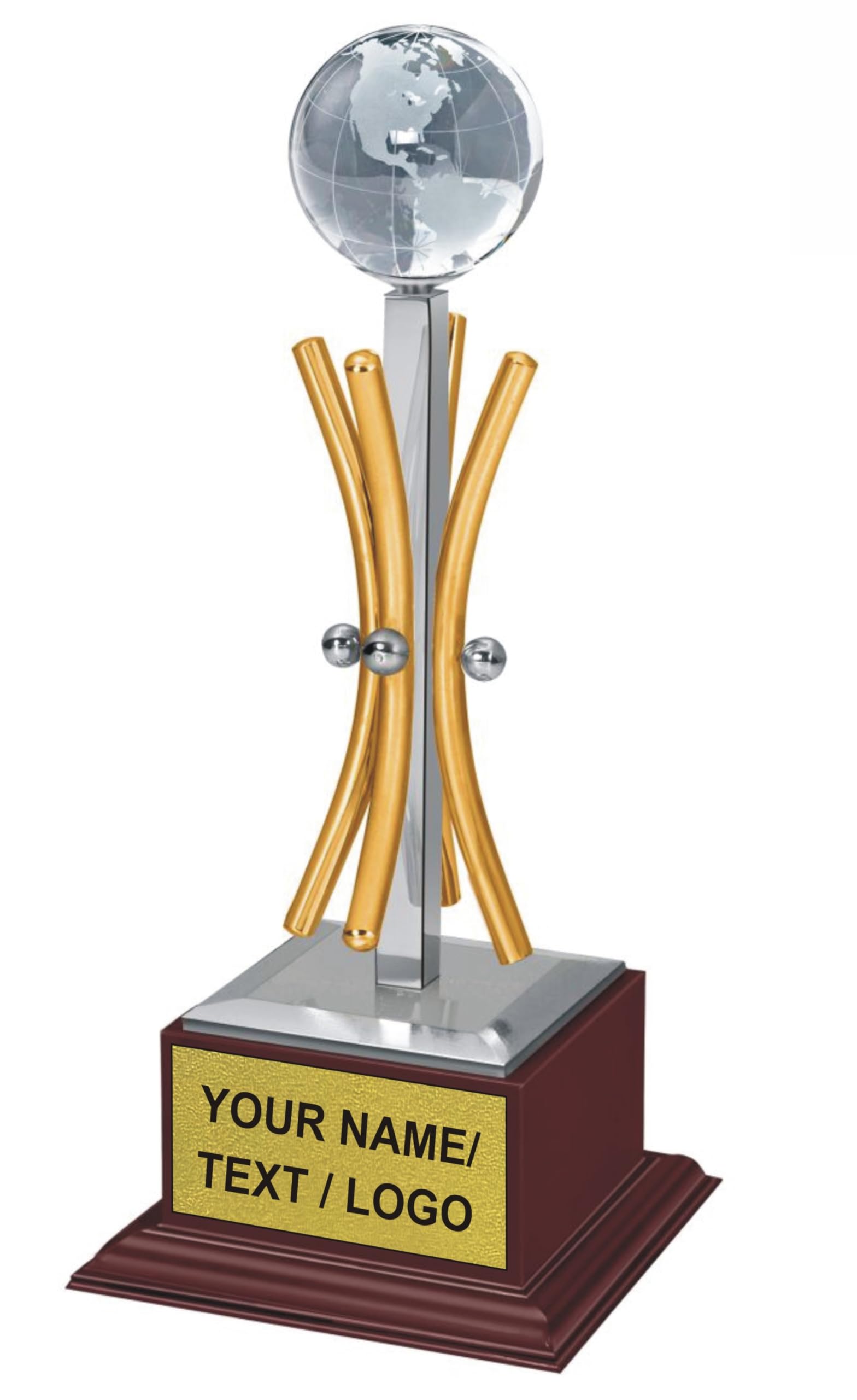 GABA time Premium Metal Trophy with Crystal Globe - Personalized with Name and Logo | Corporate, School and Sports Recognition (9 inch) (Customized (with Logo & Text))-picture-10