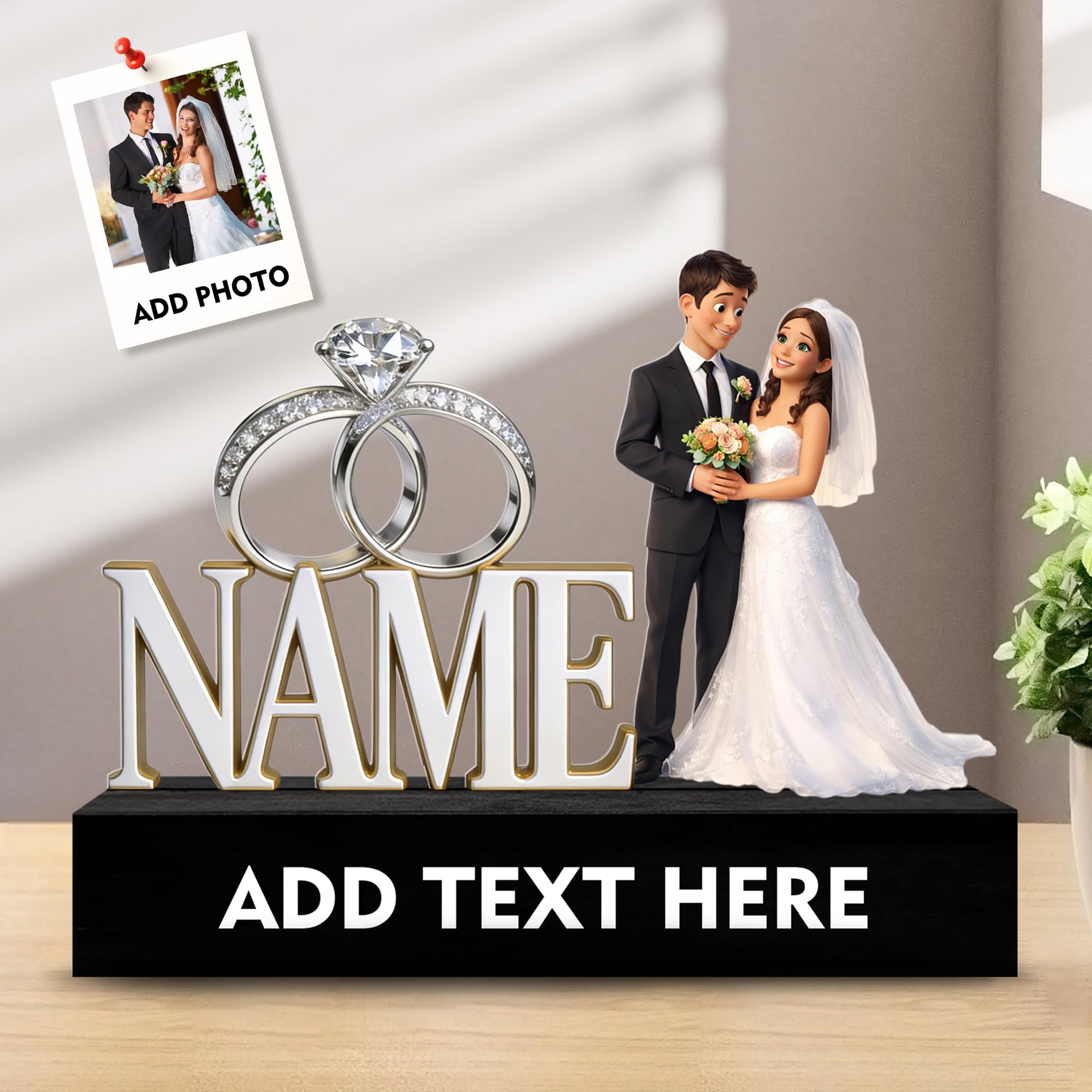 SosnSusn Personalized Wedding Figurine Acrylic Desk Ornament, Custom Photo Figures Cartoon Style Name Plate for Desk Desktop Decor Plaque Home Decor Gift’s for Lover Bride Groom