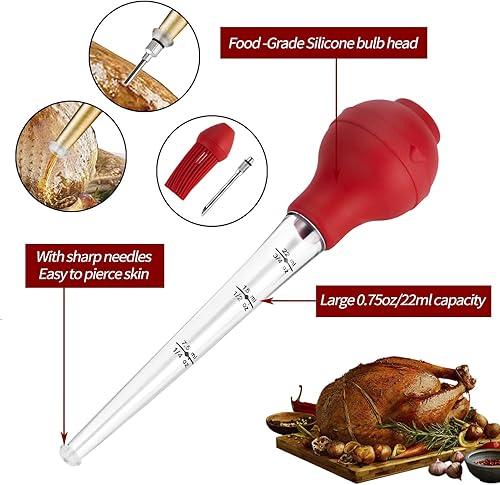 Miniatura 3 de JY COOKMENT Baster de pavo con cepillo para untar barbacoa, jeringa para hornear en casa y asar pavo, incluye bombilla de silicona desmontable de