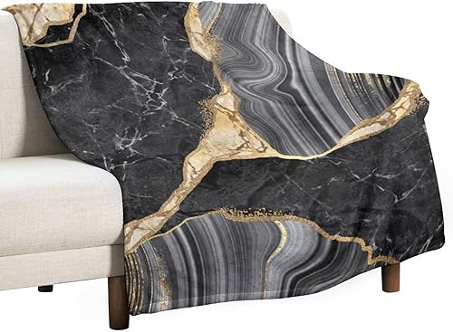 Manta de ágata de mármol negro con venas doradas manta de franela suave y acogedora manta personalizada de felpa mullida para todas las estaciones
