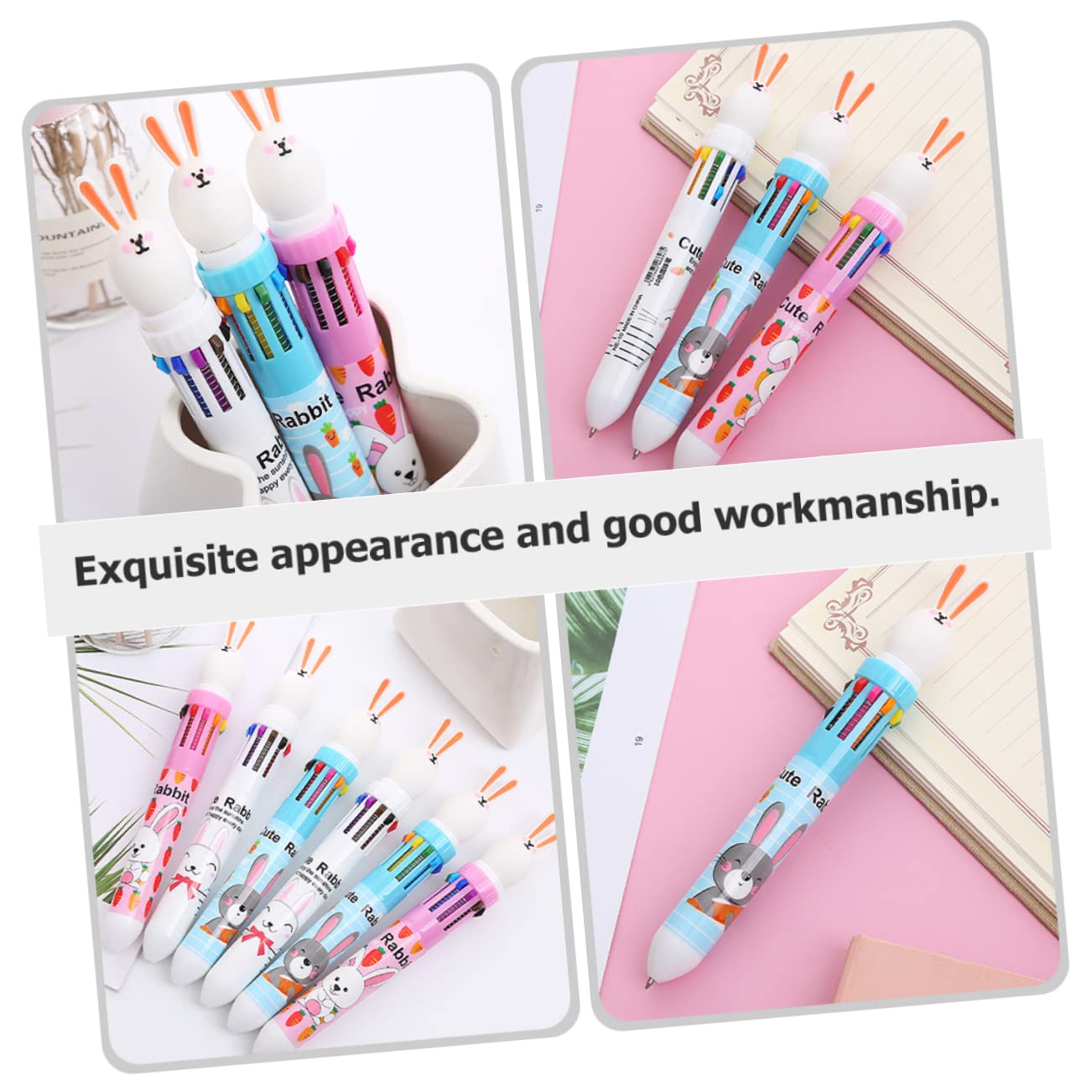 Tofficu 5 Ensembles Mini Stylos À Bille En Forme De Lapin Stylos En Vrac Surligneurs Multicolores Effaçables À Bille Rouges Mignons 6 pièces * 5
