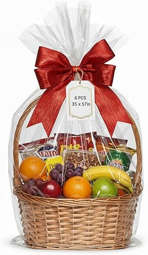 Tatuo 6 bolsas de celofán extra grandes para cestas de regalo de 35 x 57 pulgadas, bolsas de regalo de celofán de plástico gigantes para Halloween,