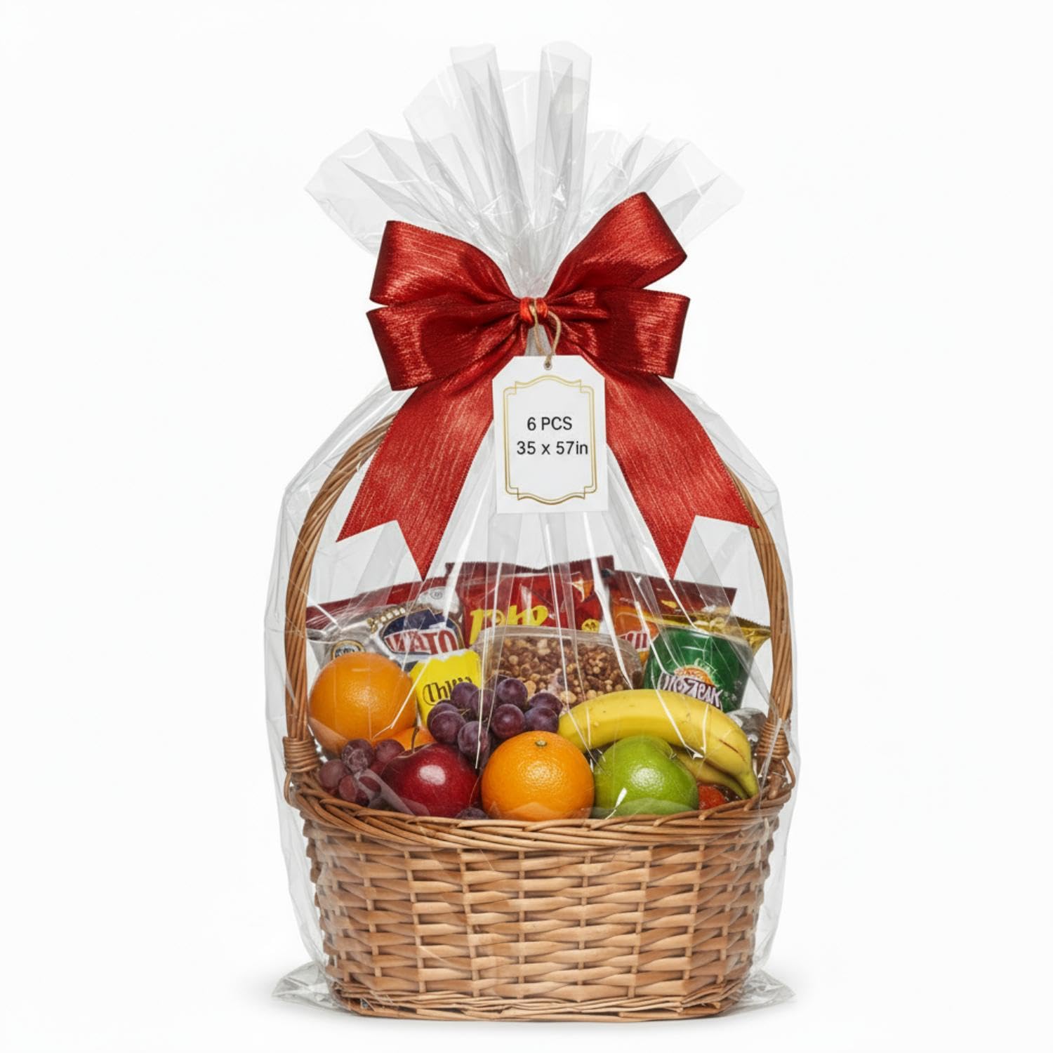 Tatuo 6 Pieces Clear Large Basket Bags 35 x 57 Inch Easter Cellophane Wrap Plastic Bag for Easter Day Baskets Party Decorations