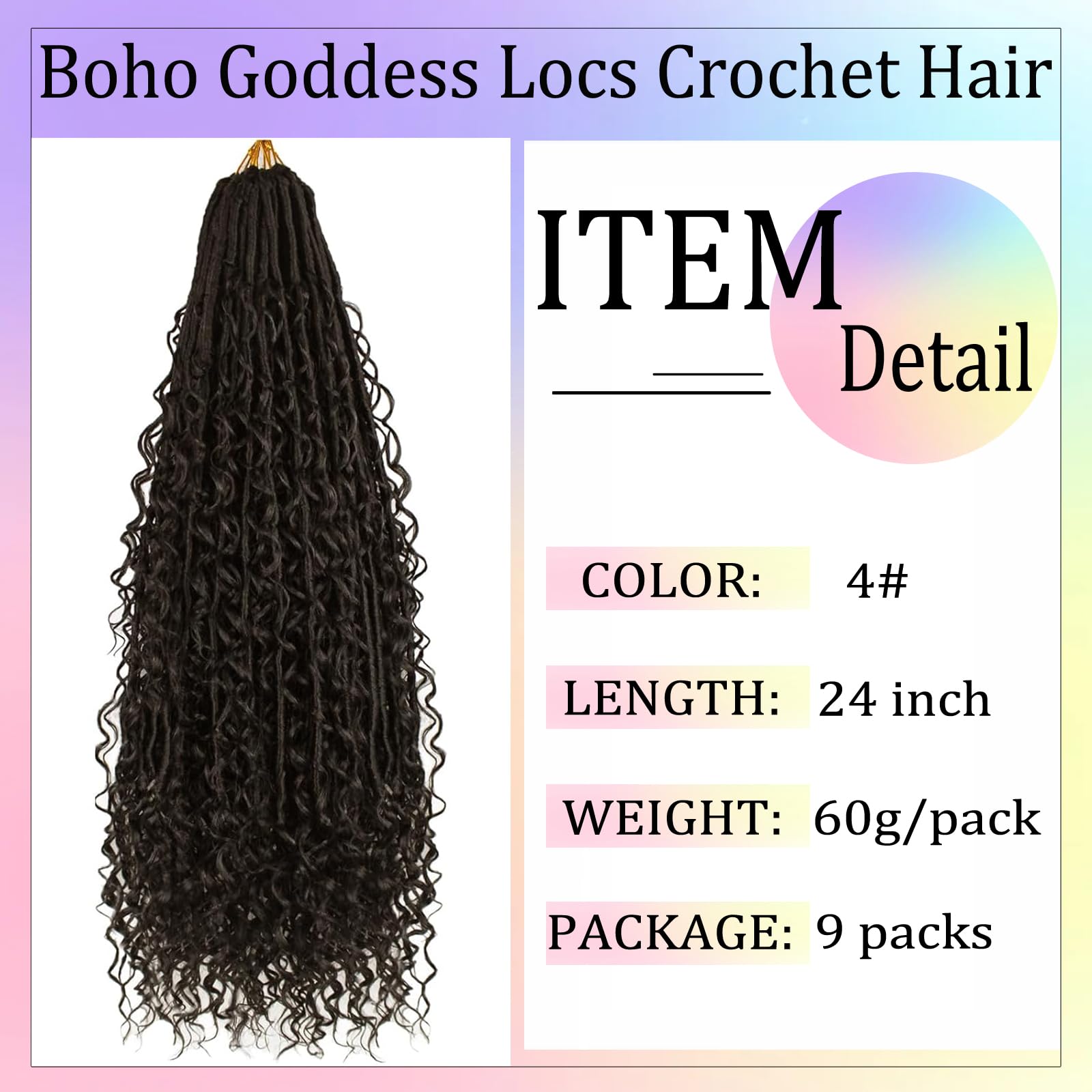 Enbeautiful Boho Faux Locs Crochet Hair 24 Inch 9 Packs Pre-Looped Goddess Locs with Curly Ends - Image 4
