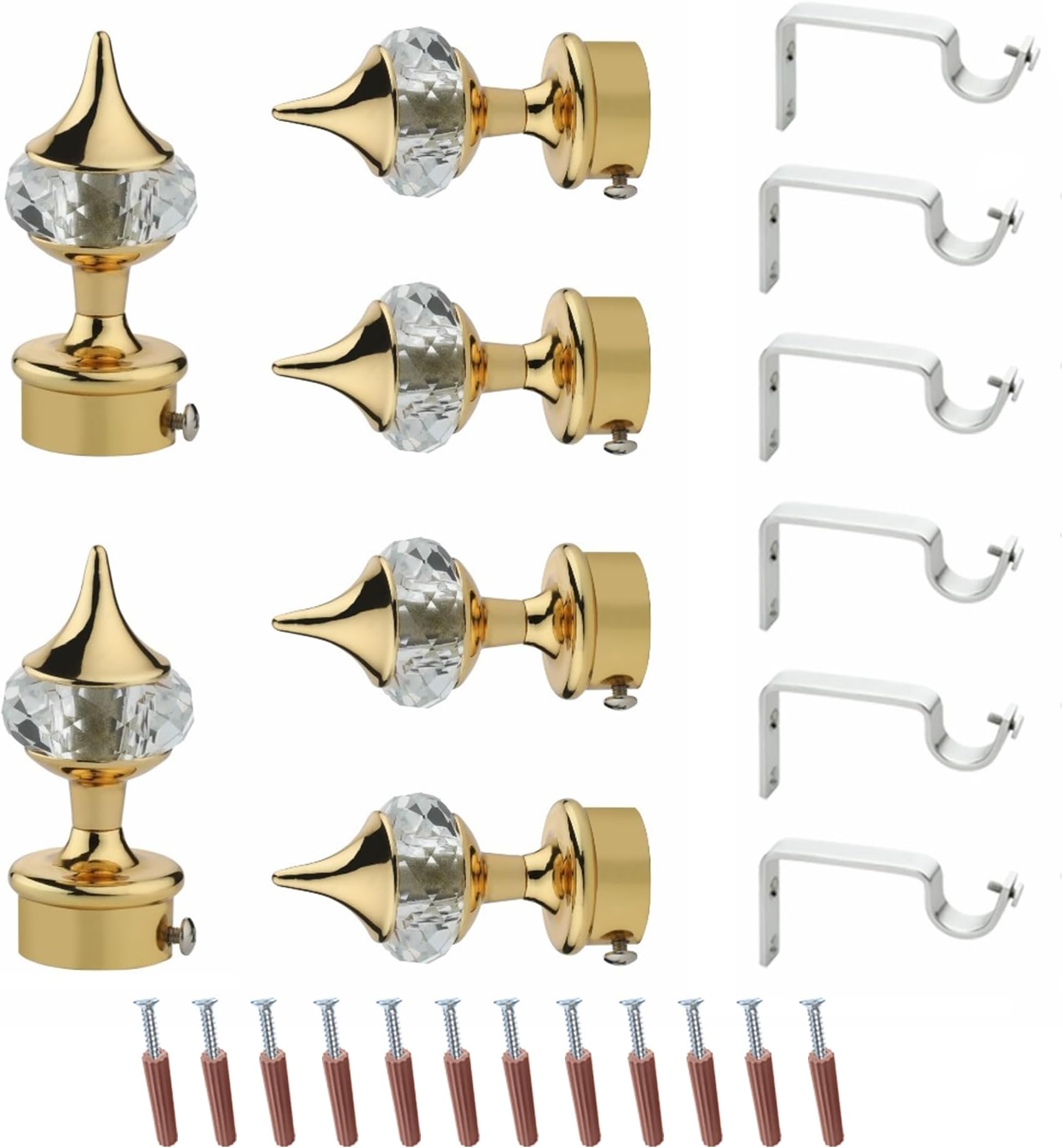 GLOXY ENTERPRISE Aluminum Single Diamond Curtain Brackets Parda Holders with Support Fittings 1 Inch Rod Pocket Finials Designer Door and Window (Golden 3 Pair)