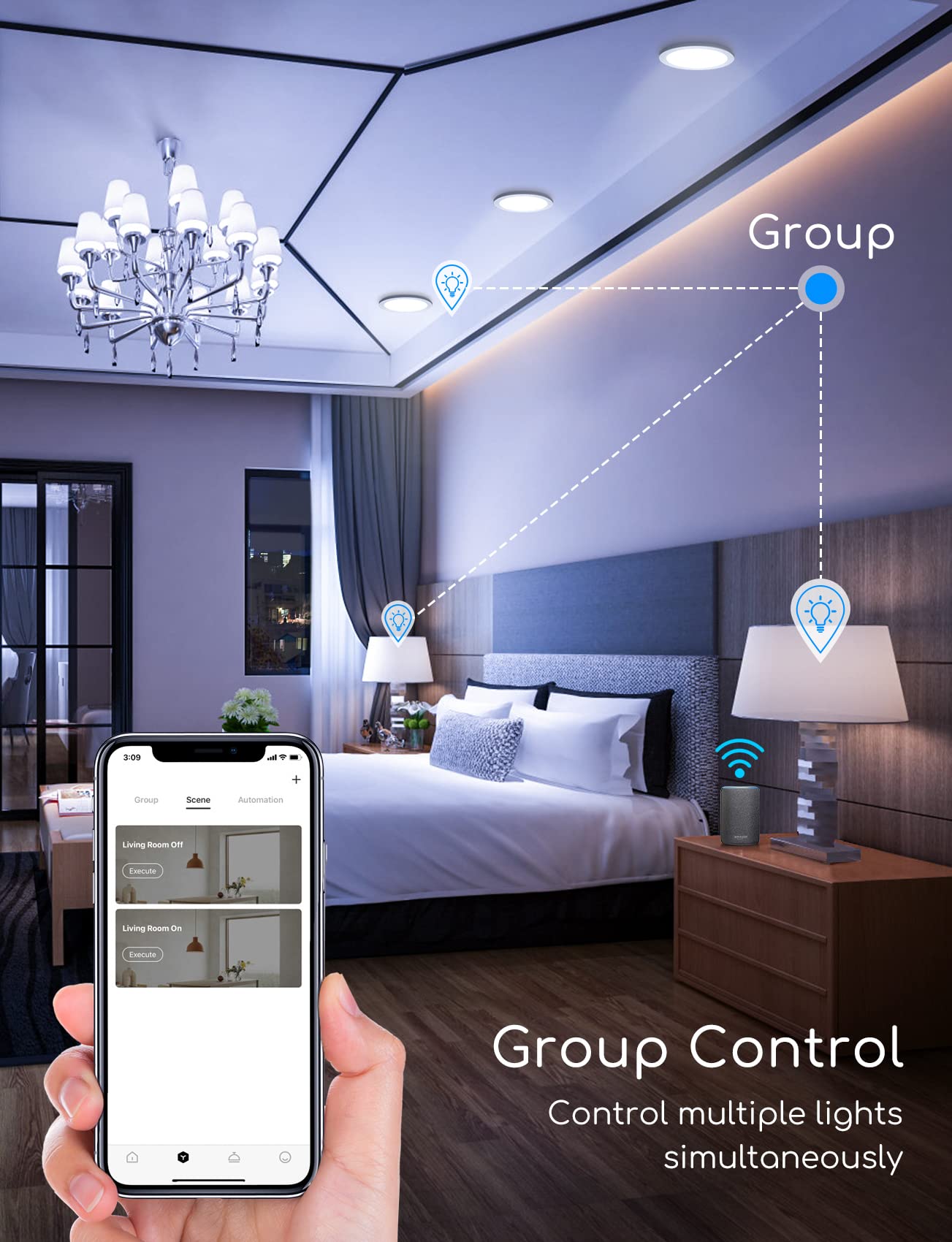 Aigostar Lot de 2 spots LED intelligents 15 W pour Alexa de 1430 lm Wi-Fi, spots LED encastrés compatibles avec Alexa et Google Home, réglable de lumière chaude à blanche 3000-6500 K, Φ145-155 mm