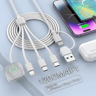 Upgrad 4-in-2 Apple Watch Charger Cable for iPhone/iWatch/Airpods, 4FT Fast USB&USB C iWatch Charger with Lightning/Type-C/Micro USB/Wireless Travel Charger Cord for Apple Watch,Phones