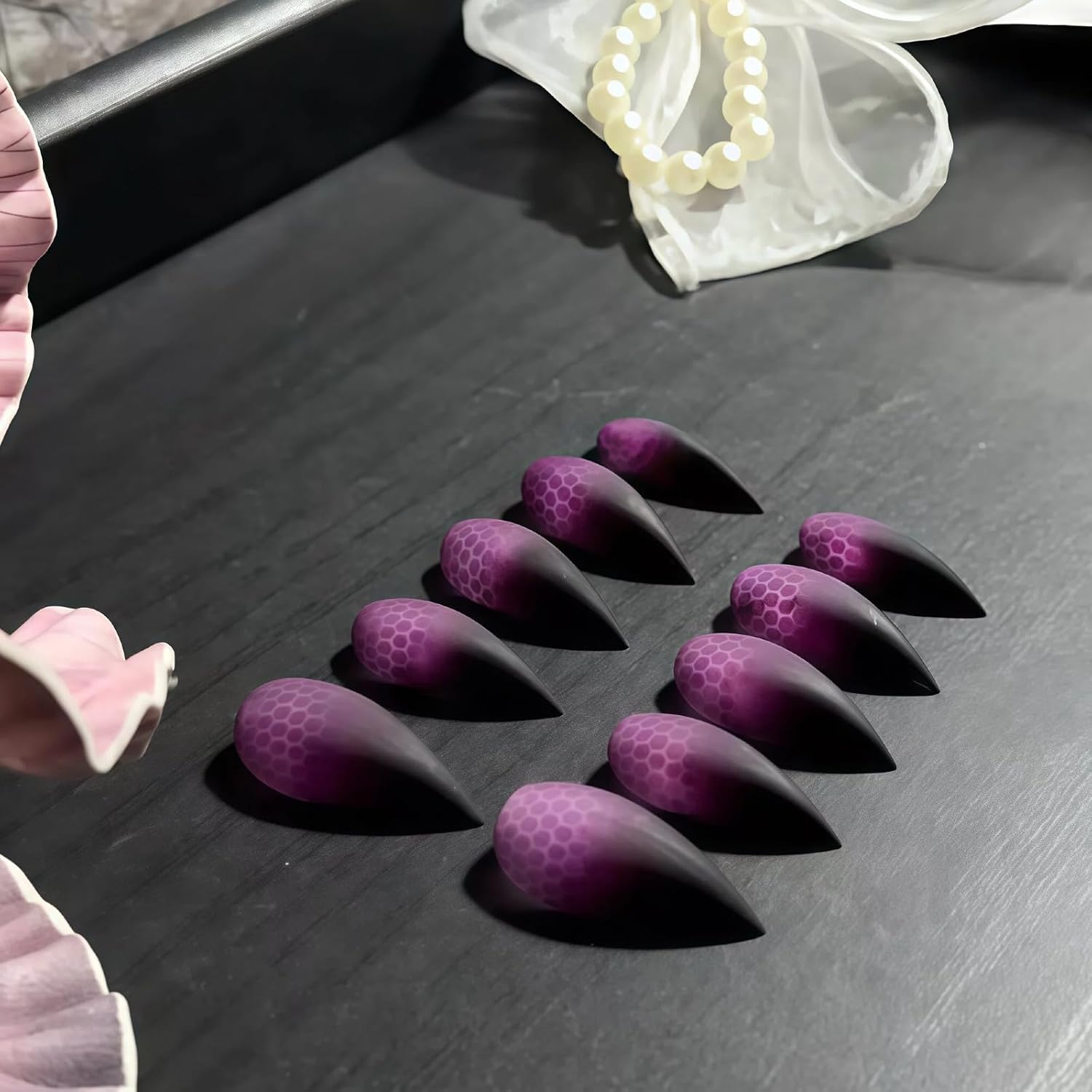 Cat Claw Press on Nails Short Stiletto Handmade Purple-black Gradient Snake Pattern Unique Reusable Dragon Eagle Claw False Nails with Designs Glossy Thick Acrylic Glue on Nail (XS)