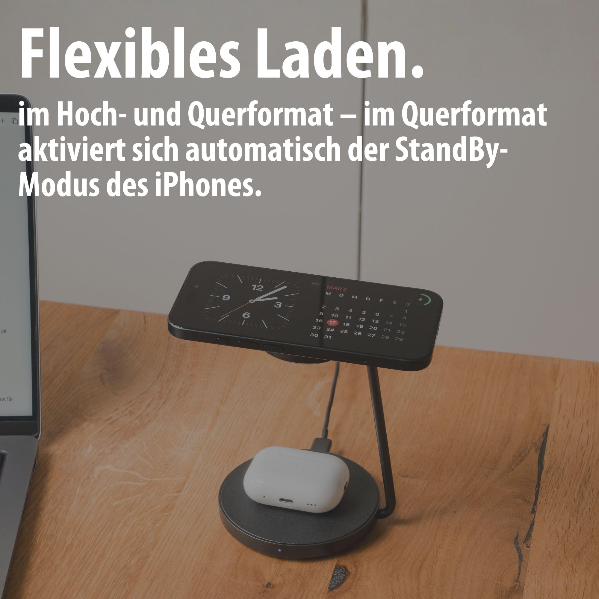 Brennenstuhl 2 in 1 Ladestation (magnetisches Ladepad 15W für Smartphones mit Qi2, Qi2-kompatibel, kompatibel mit MagSafe, 5W Wireless Charger für Kopfhörer)