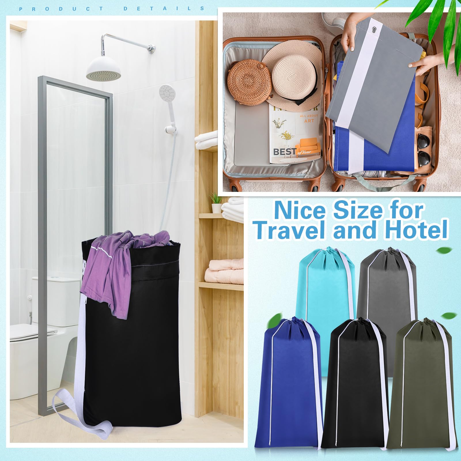 Extra großer Nylon-Wäschesack mit Gurt, Reise-Wäschesäcke mit Kordelzug, schmutziger Wäschesack, tragbarer Wäschesack für Wohnheim, College, Stoffaufbewahrung (68,6 x 33 cm, dunkle Farbe),