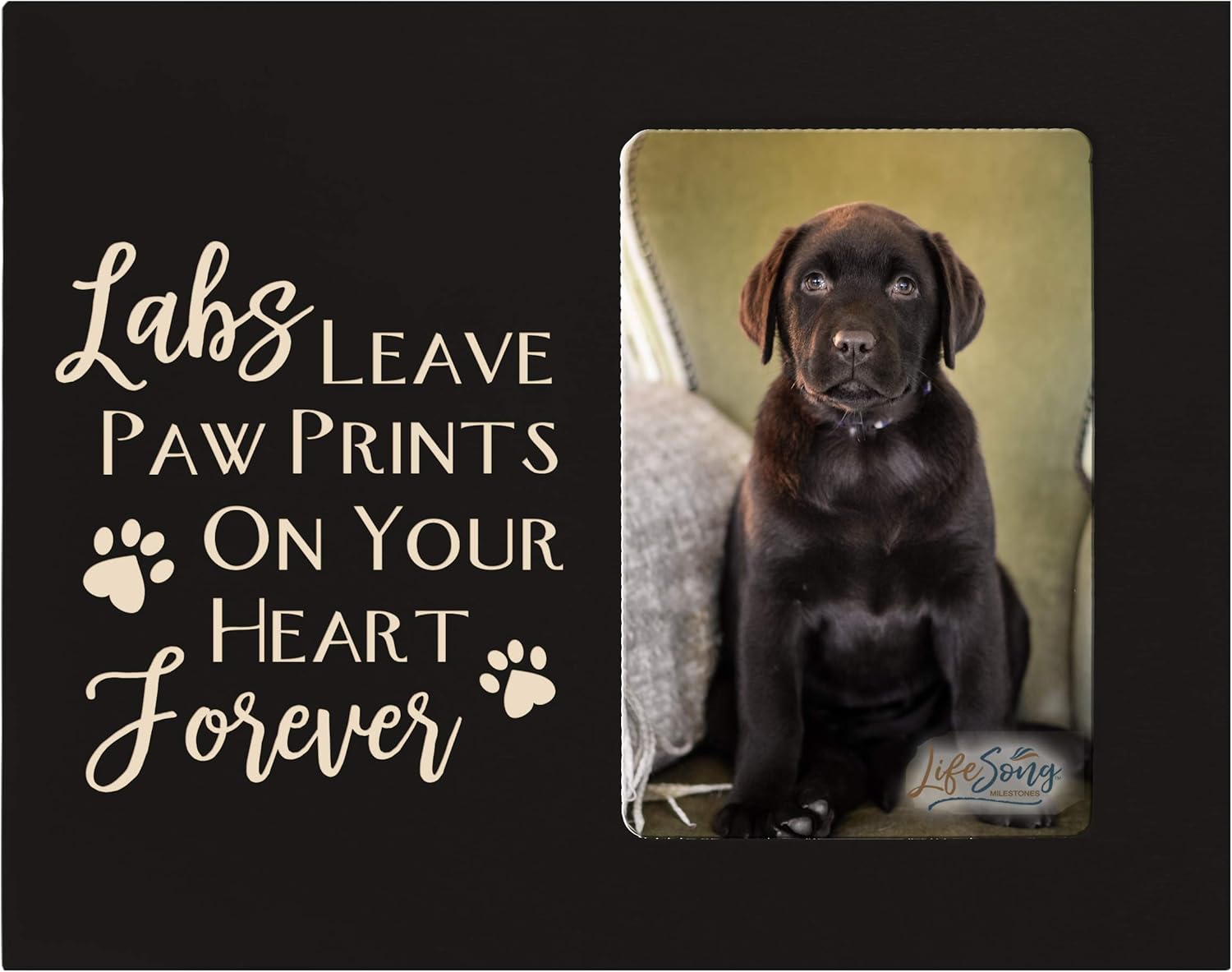 LifeSong Milestones Engraved Labs Leave Paw Prints Pet Vertical Photo Frame Gift Ideas for Black Lab & Dog Lovers - Golden Lab Owner Frame Gift 8”x10” Holds 4”x6” Photo (Ivory)
