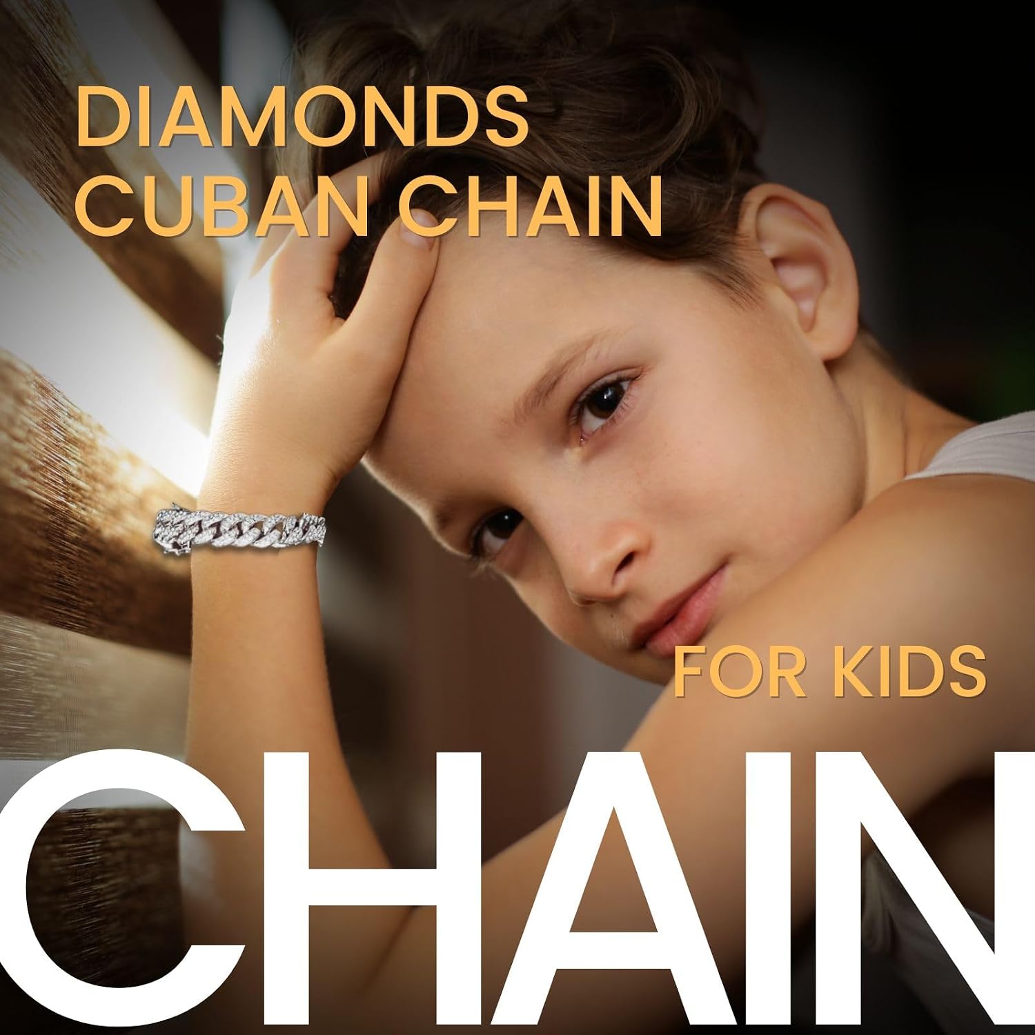 Gold Diamond Cuban Link Chain for Kids Boys Teens - 18K Real Gold/Platinum White Gold/Rhodium Black/Rose Gold Plated Bracelet Necklace - 14MM Width Multiple Lengths - Includes Giftbox