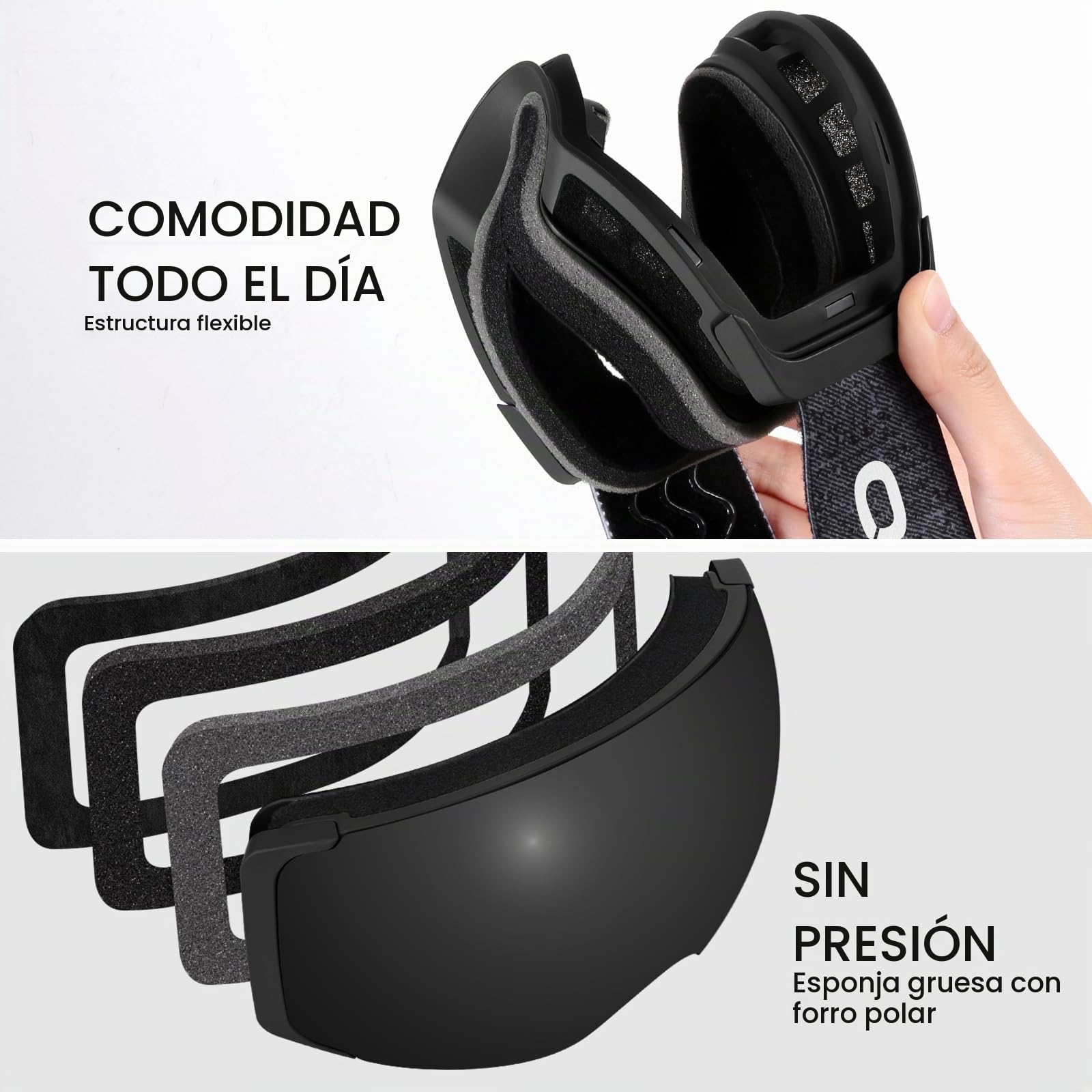 Odoland Gafas de Esquí Esféricas Grandes Sin Marco con Lentes Magnéticas Intercambiables, Máscara de Esquí para Adultos y Jóvenes, BB