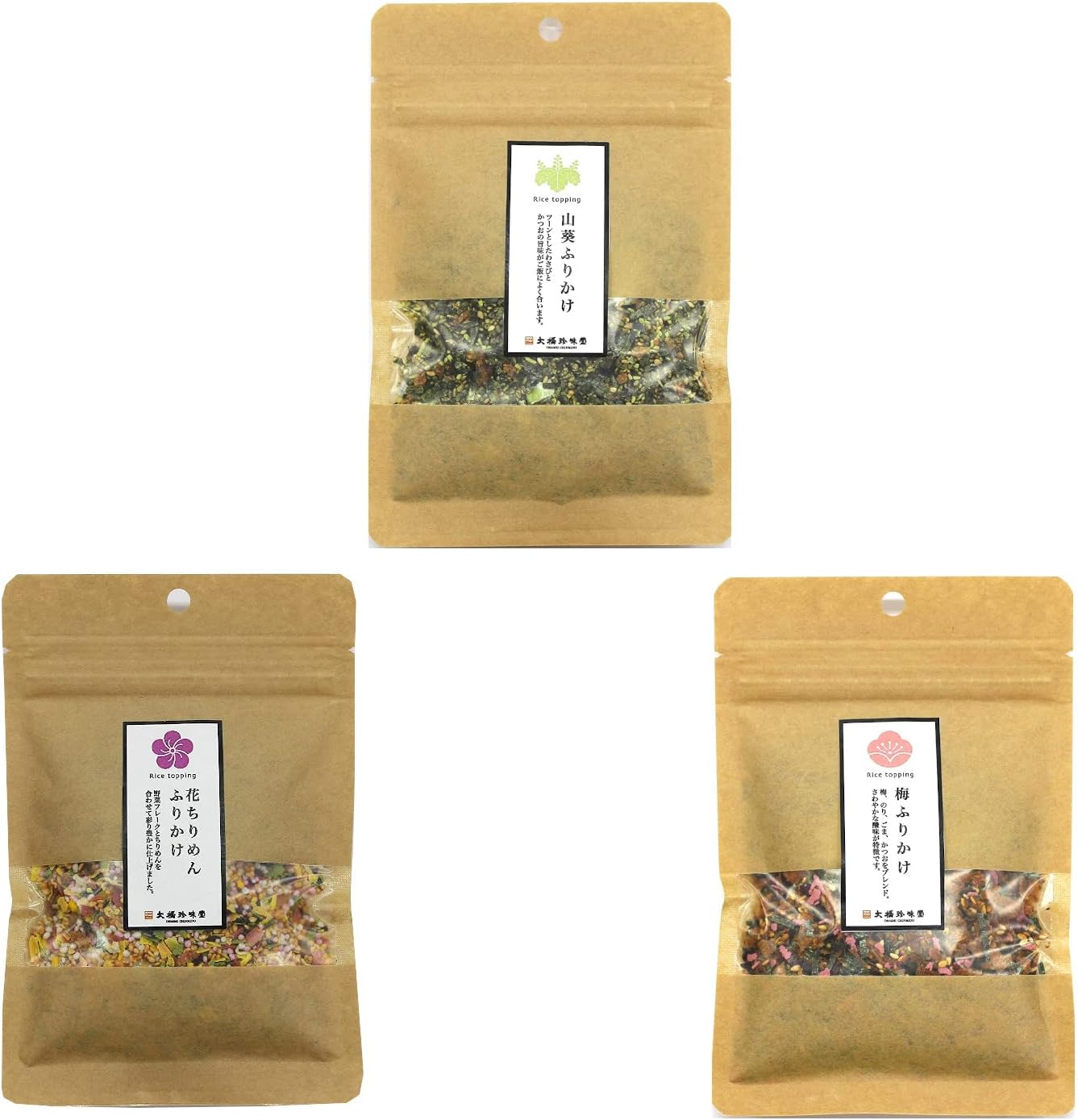 ちりめんふりかけ 35ｇ 梅ふりかけ 32ｇ わさびふりかけ 32ｇnp 華麗