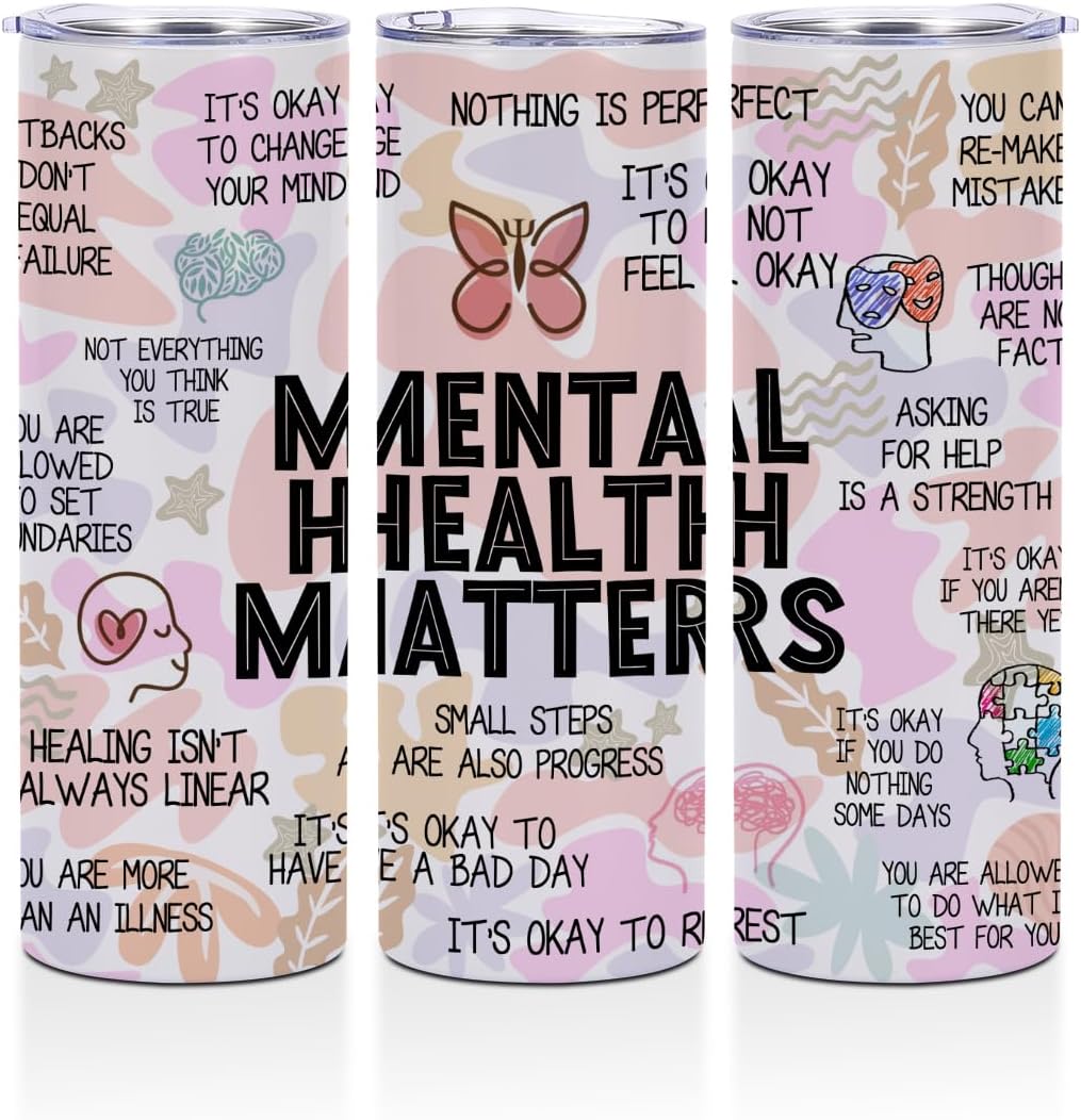 20 oz Skinny Tumbler Stainless Steel Insulated Tumblers Coffee Mug Thermal Travel Cup with Lid, Mental Health Gifts, Positive Affirmations Inspirational Gifts for Women Girls Therapist