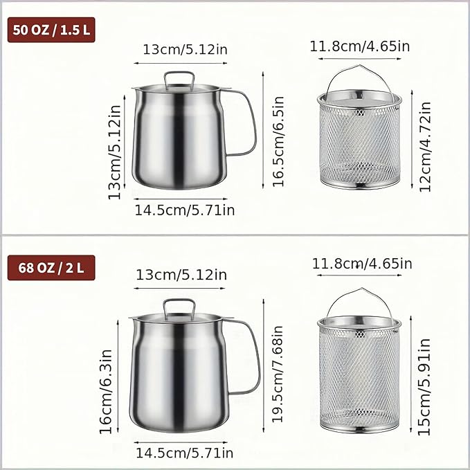 Olla freidora profunda de acero inoxidable 304 de 50oz con cesta y colador miniatura 3