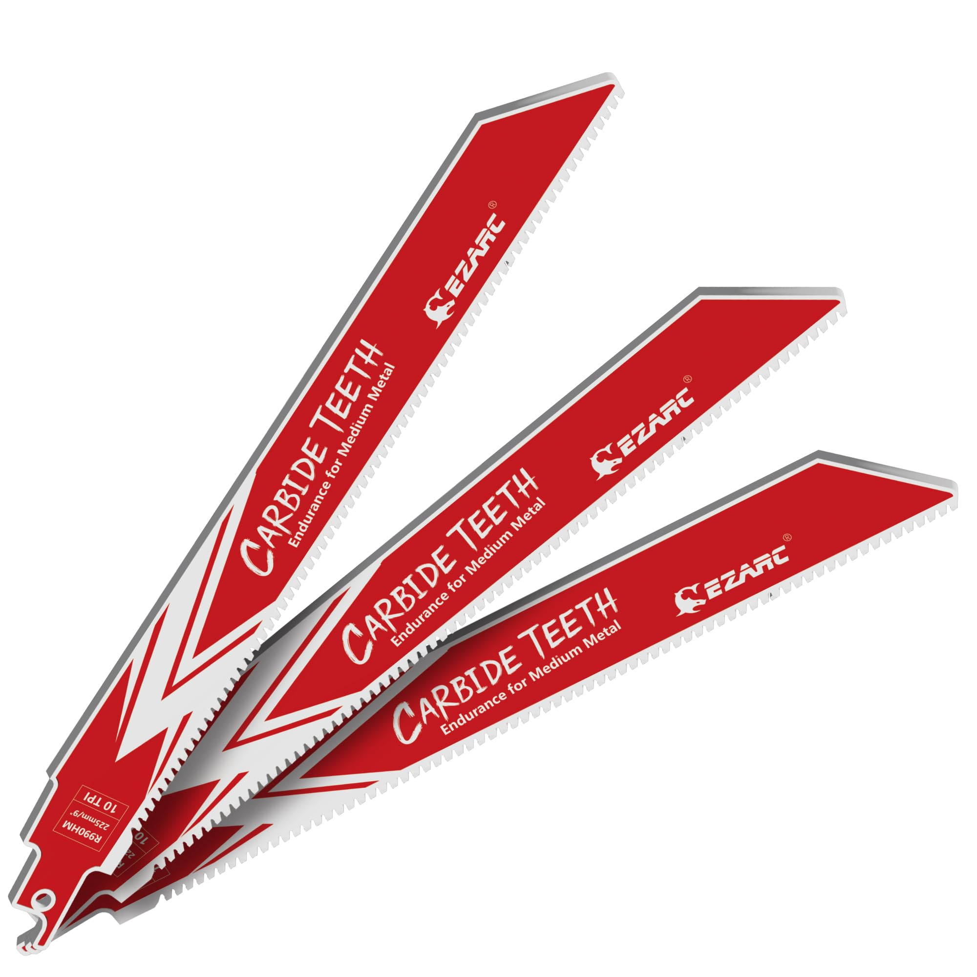 EZARC Carbide Reciprocating Saw Blades R990HM Endurance for Medium Metal 9-Inch 10TPI, 3-Pack