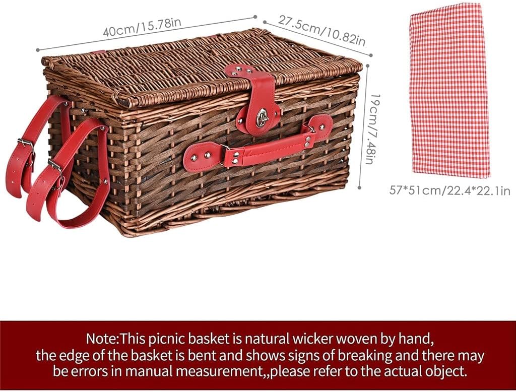 24PCS Handmade Wicker Picnic Basket Set for 4 Person with Waterproof Blanket for Family Outdoor Party