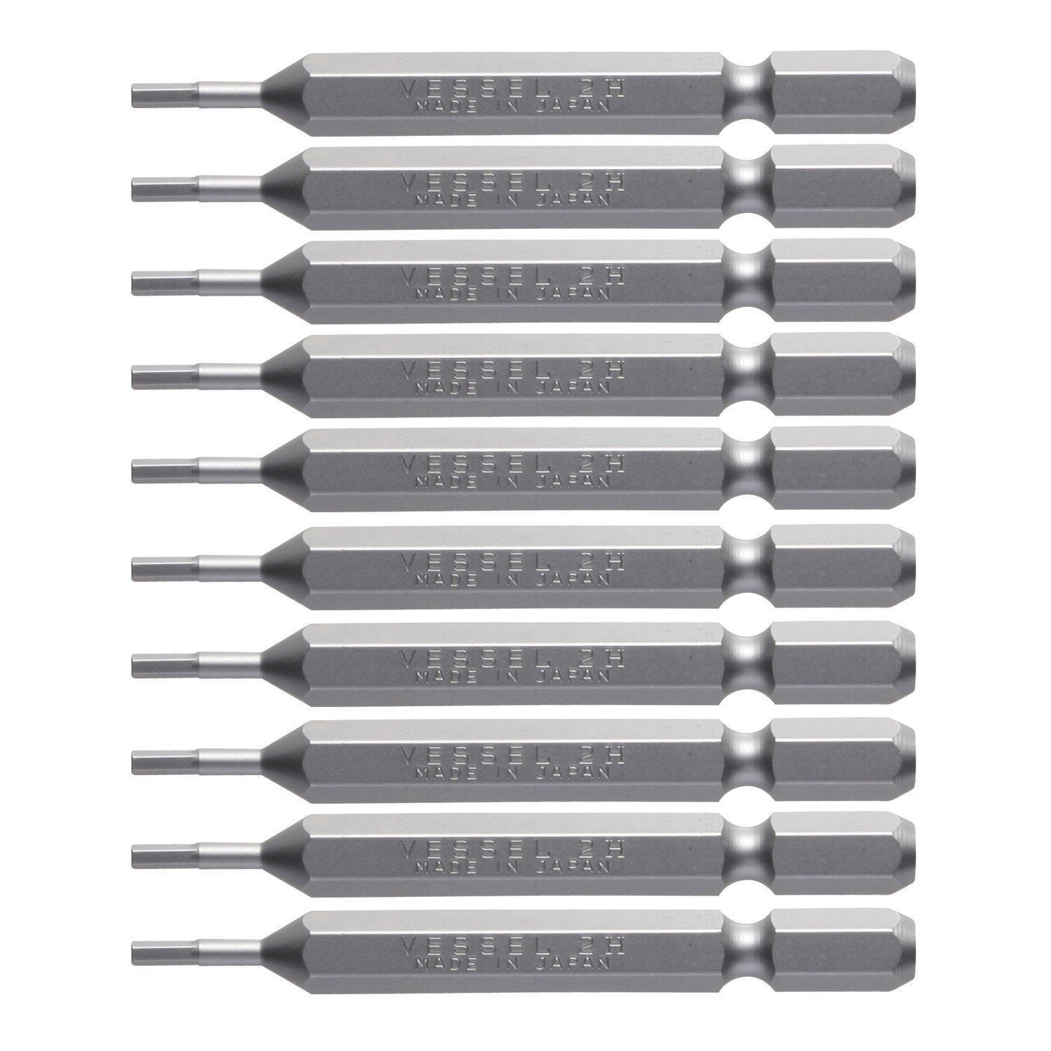 Vessel A16 ZP Hex Bit for Bolts and Screws, Opposite Side 0.08 x 2.6 inches (2 x 65 mm), Set of 10, Hardness: H (High Hardness)