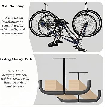 Overhead Garage Storage Hooks, Heavy Duty Double Ceiling Rack for Lumber Ladder Bikes Tires & Other Bulky Items (4, 42cm)