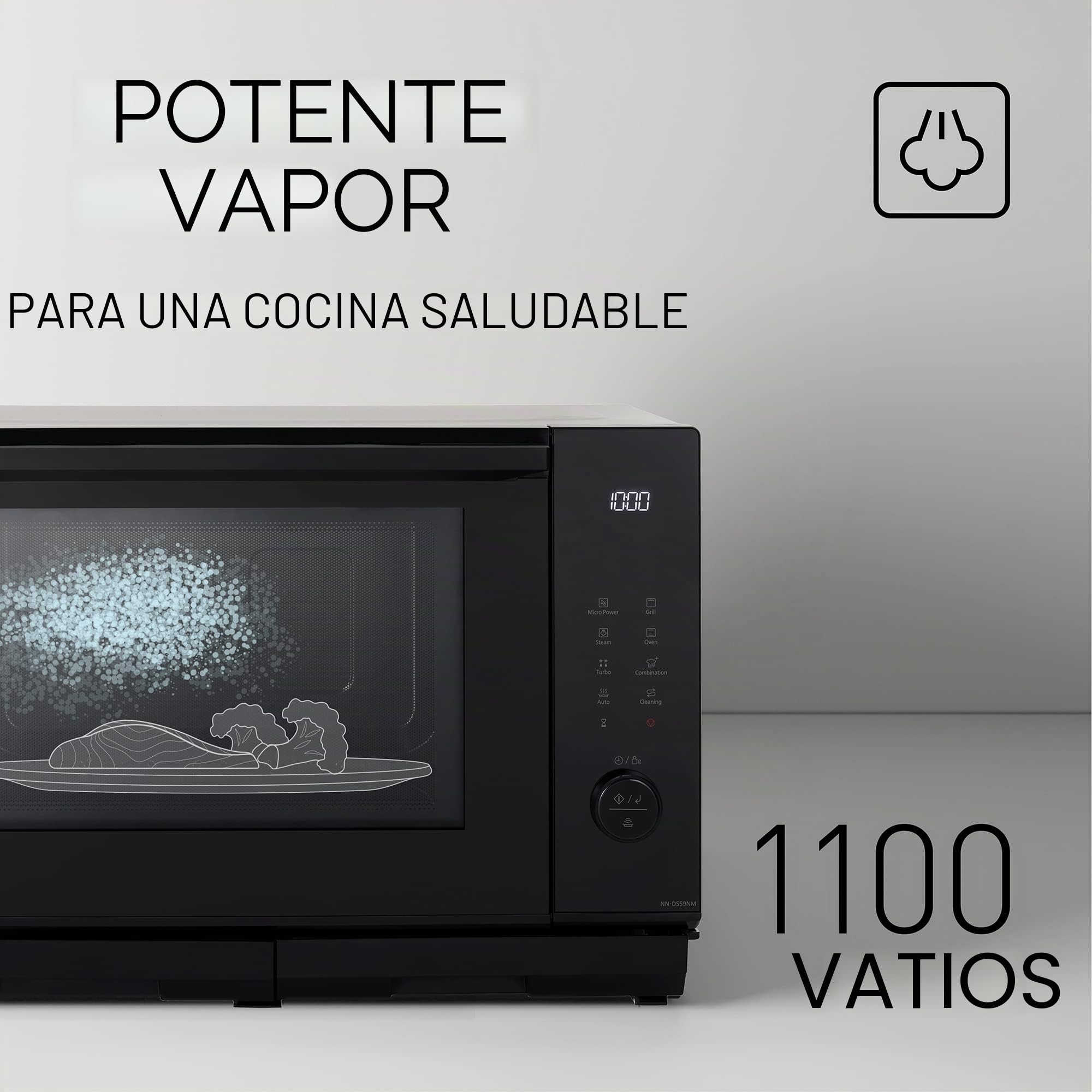 Panasonic NN-DS59NMETG Microondas Combi 4 en 1, Horno Grill, Superficie Plana, 27 Litros, 1000 W, Cocción En Dos Niveles, Sensor Genius, 32 Programas, Bandeja Para Grill, Limpieza Fácil, Negro