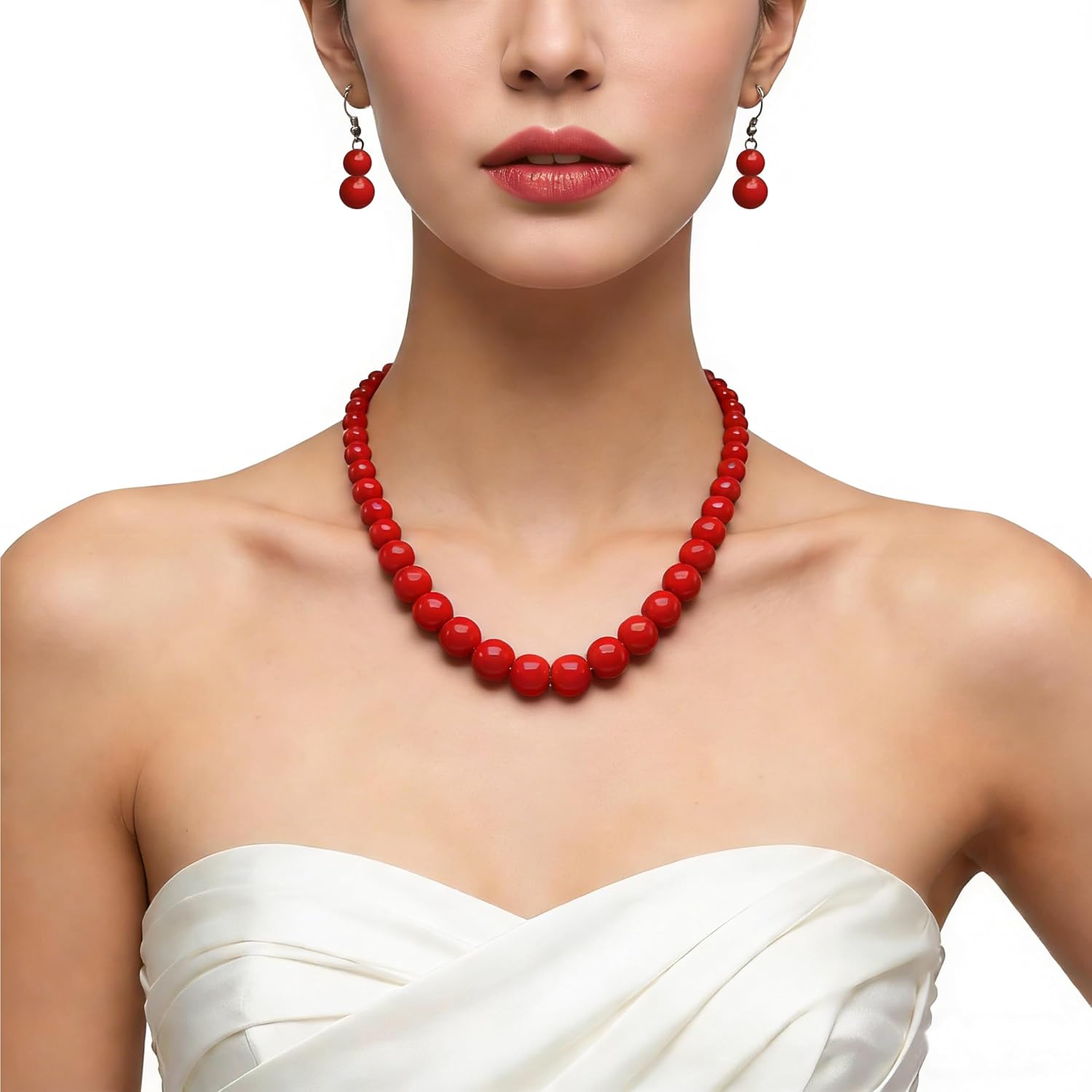 Cryshimmer Pearl Choker Necklace for Women Faux Pearl Beads Strand Necklace Earring Set Costume Jewelry,Gift for Wife Mother