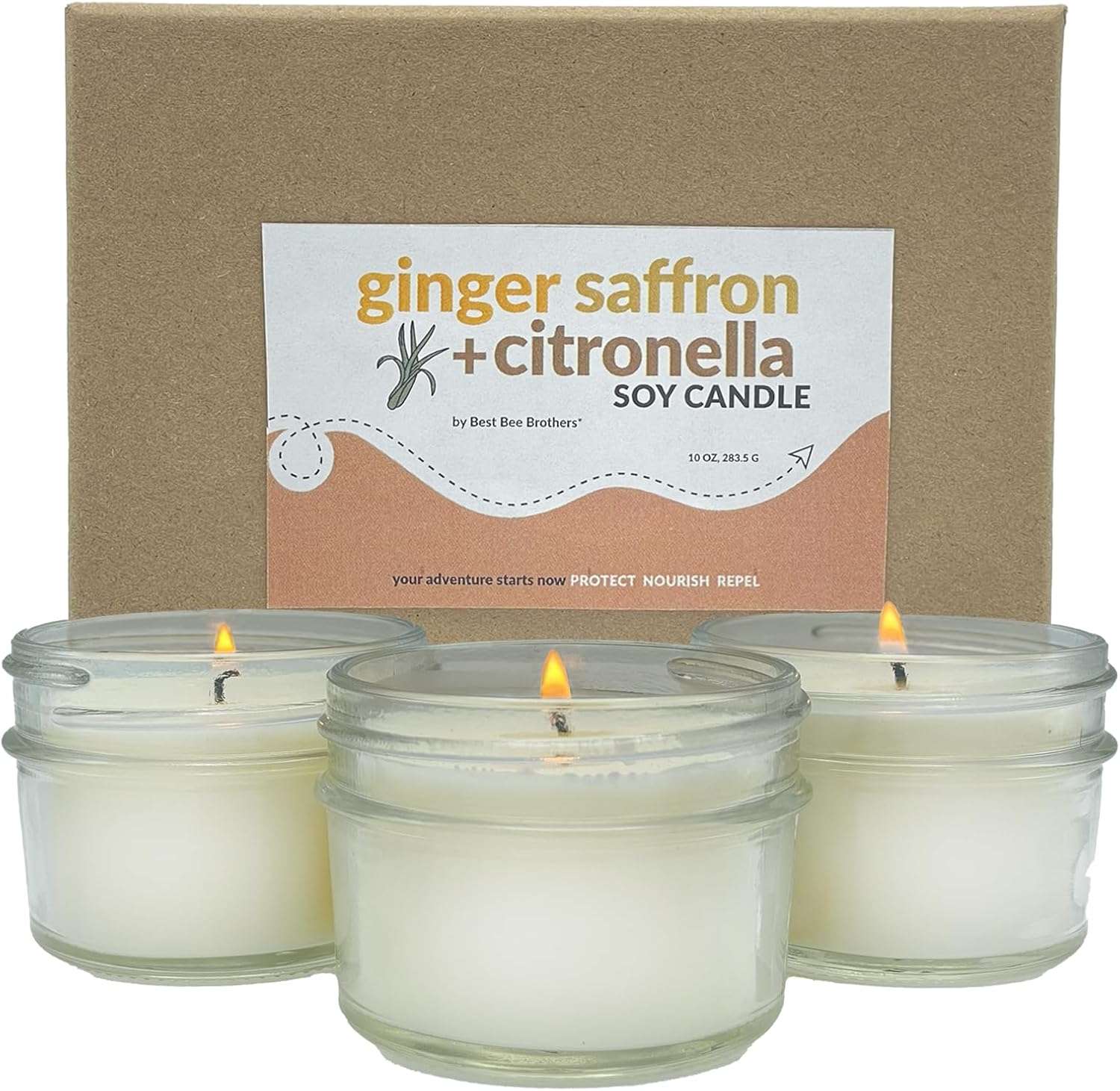 Best Bee Brothers, Citronella Soy Candle – Hand-Poured, Ginger + Saffron, Citronella, 3oz 3-Pack