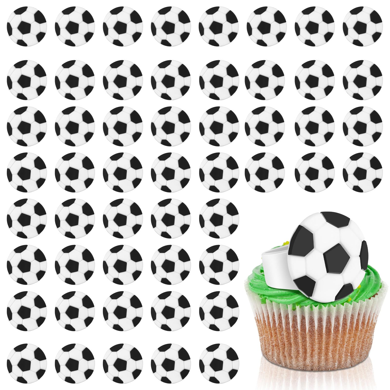 Barydat 48 Pcs Soccer Sport Cupcake Rings Toppers Decoration Soccer Ball Party Decorations Cupcake Rings for Boys Kids Birthday Sports Game Theme