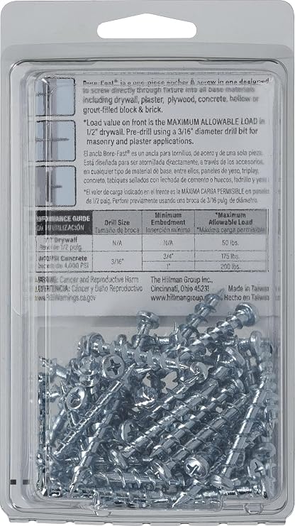 Hillman 377630 Borefast Drywall Anchors, Silver, 75 Count (Pack of 1)