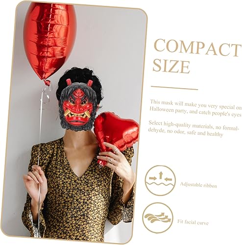 Miniatura 7 de BESTOYARD Máscara de fiesta para decoración de 2 piezas, máscara de silicona de demonio diablo, samurái japonés, disfraz de Halloween, accesorios de